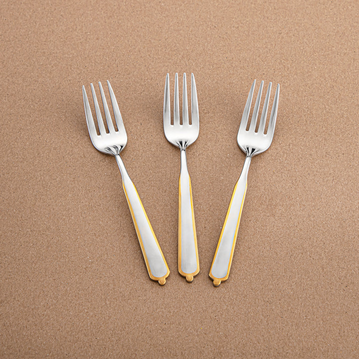 Almarjan 3-Piece Stainless Steel Tea Fork Set – Mirror Finish, Silver & Gold CUT1620042