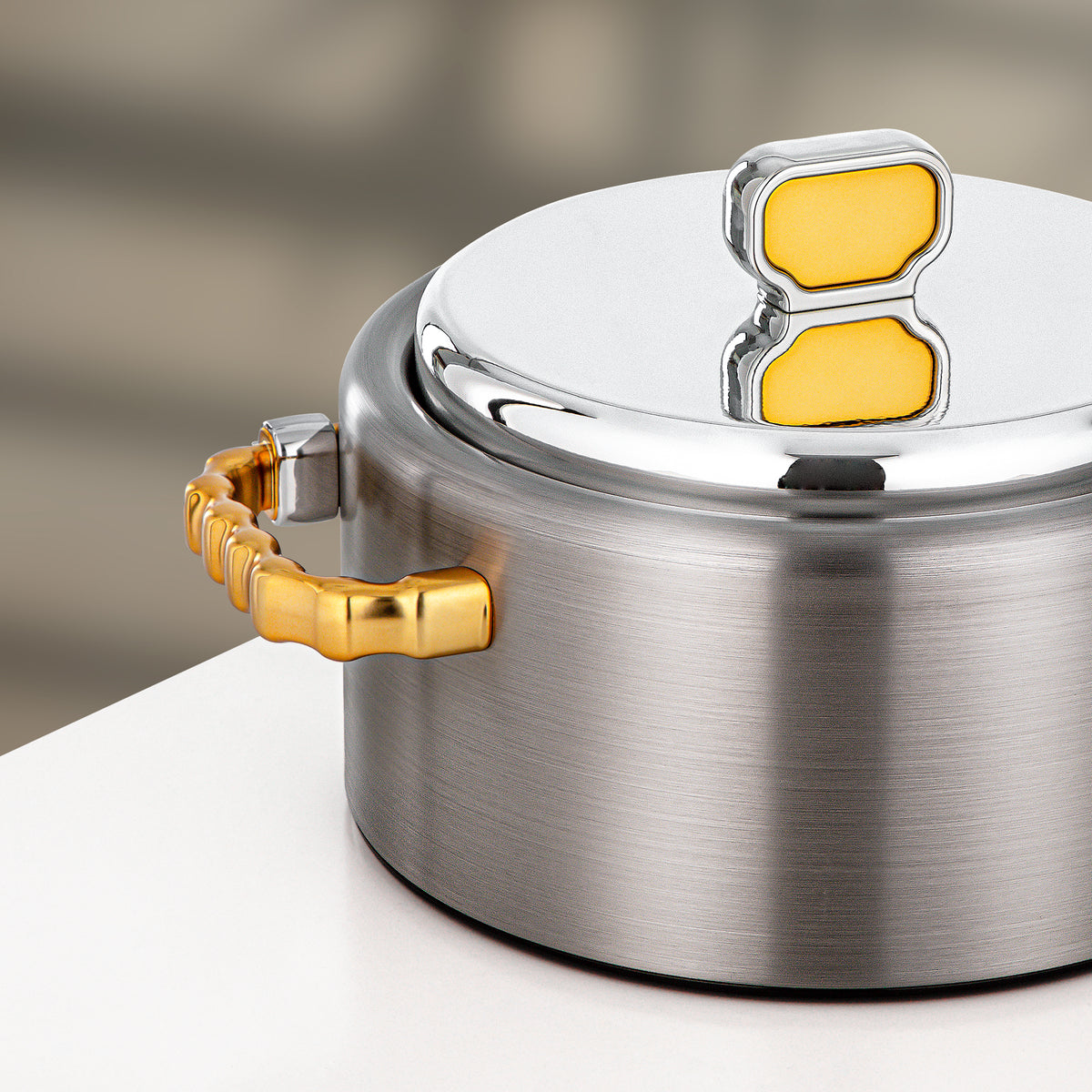 Almarjan 2 Pieces Hot Pot Set, Brushed Matt Silver & Matt Gold