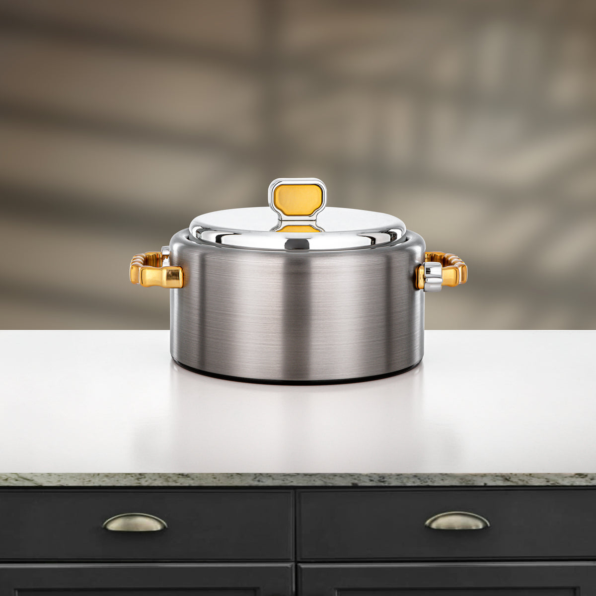 Almarjan 2 Pieces Hot Pot Set, Brushed Matt Silver & Matt Gold