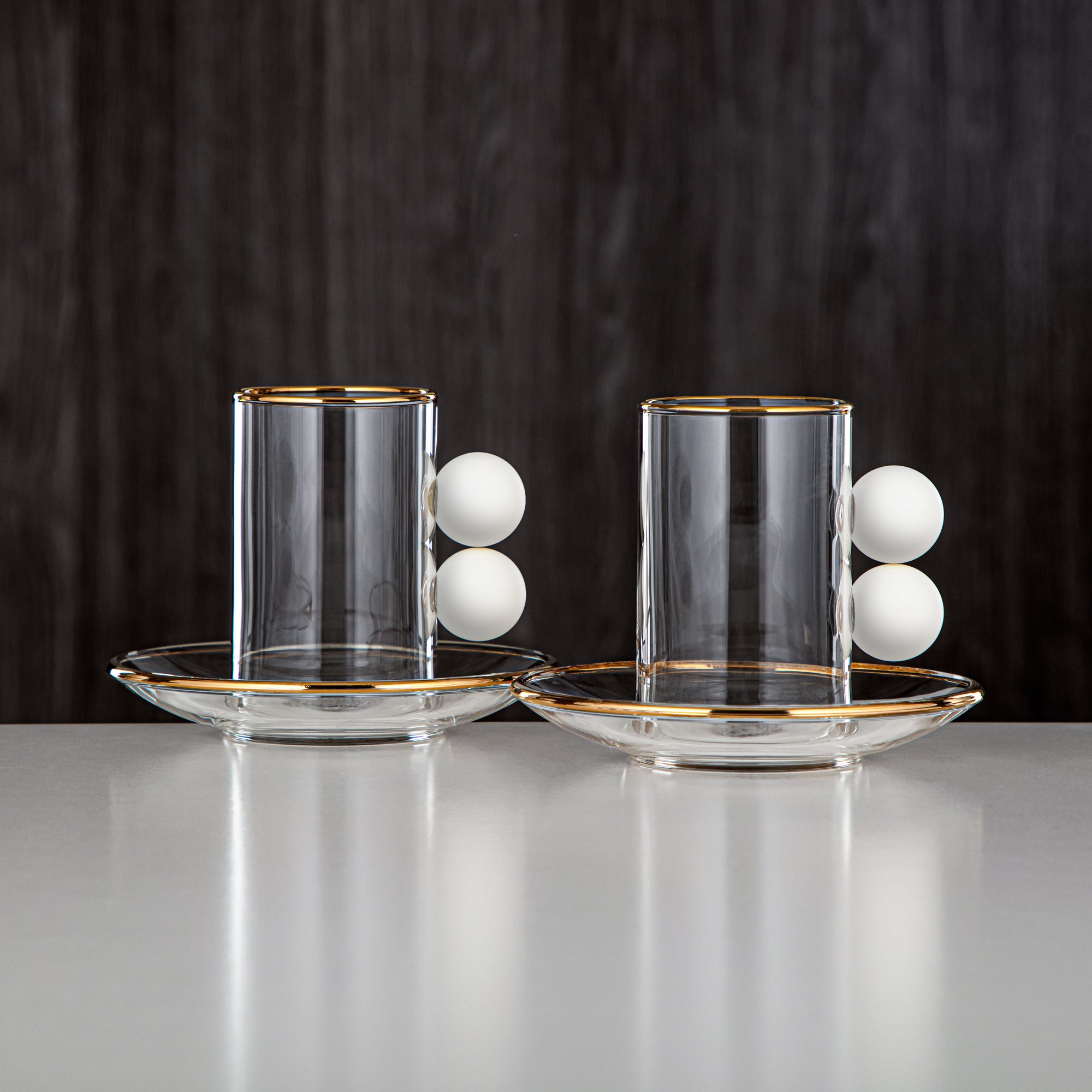 Almarjan Tea Set 6 Pieces, Glass, Golden Rim & Pearl White Handle (FB807-12 PW/G) - Modern Tea Rituals