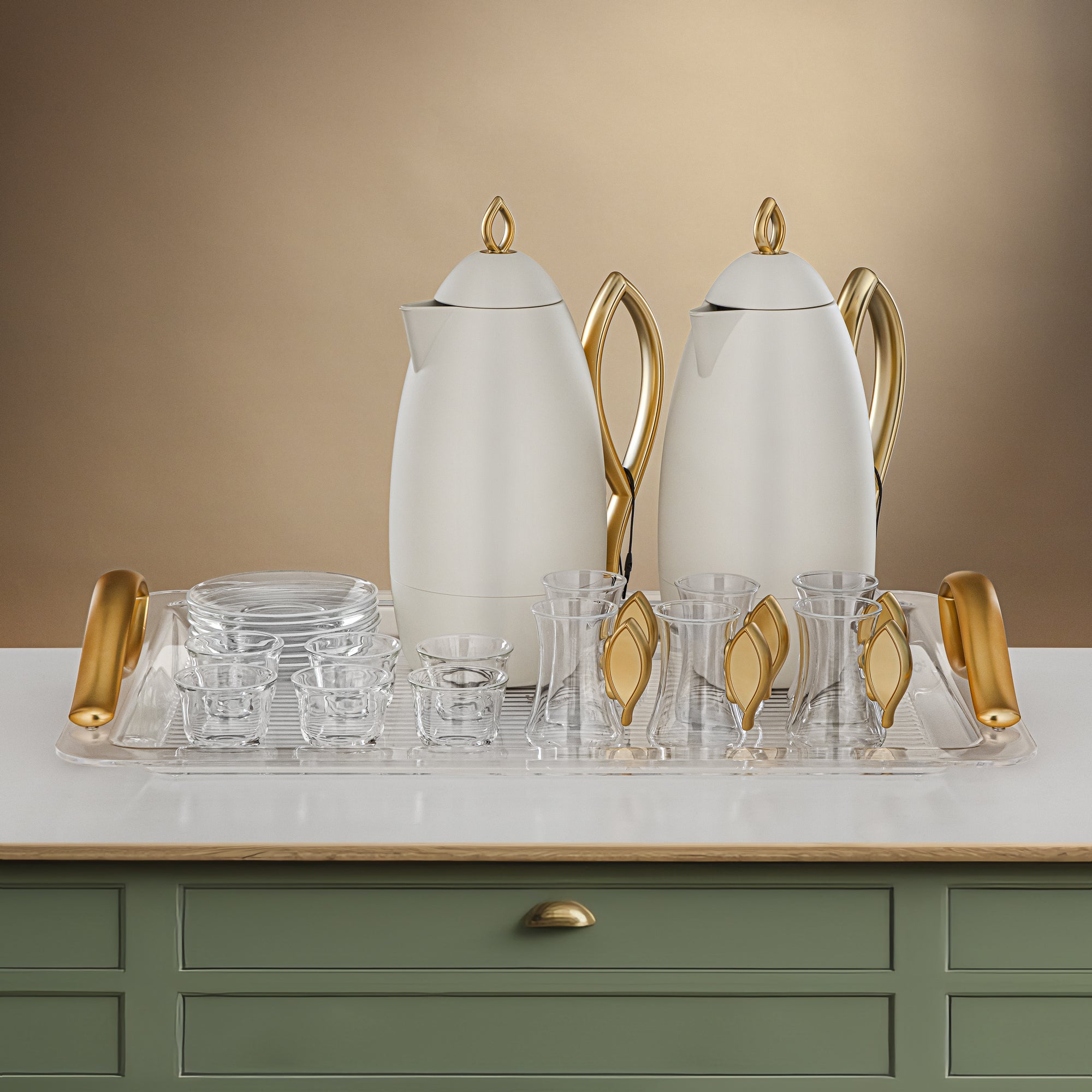 طقم ترامس المرجان، طقم مكون من 21 قطعة، بلون العاجي المطفي والذهبي المطفي (FG212-21 MIV/MG)