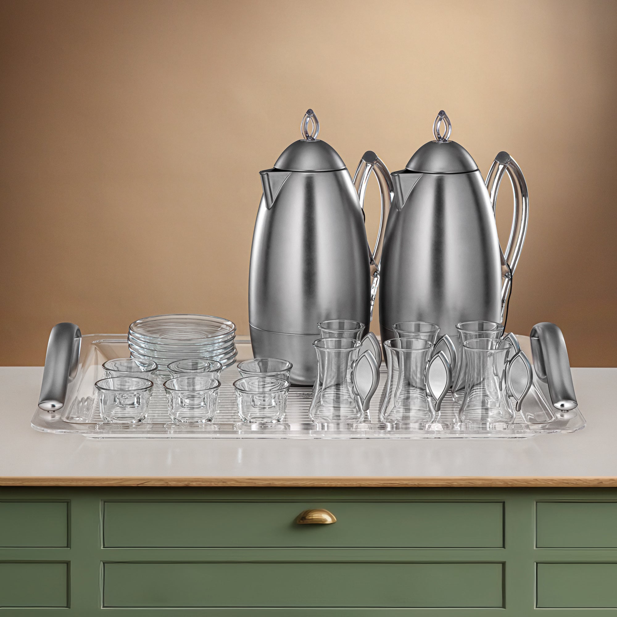 طقم ترامس المرجان، طقم مكون من 21 قطعة، مطفي النيكل وشفاف (FG212-21 MNI/TR)