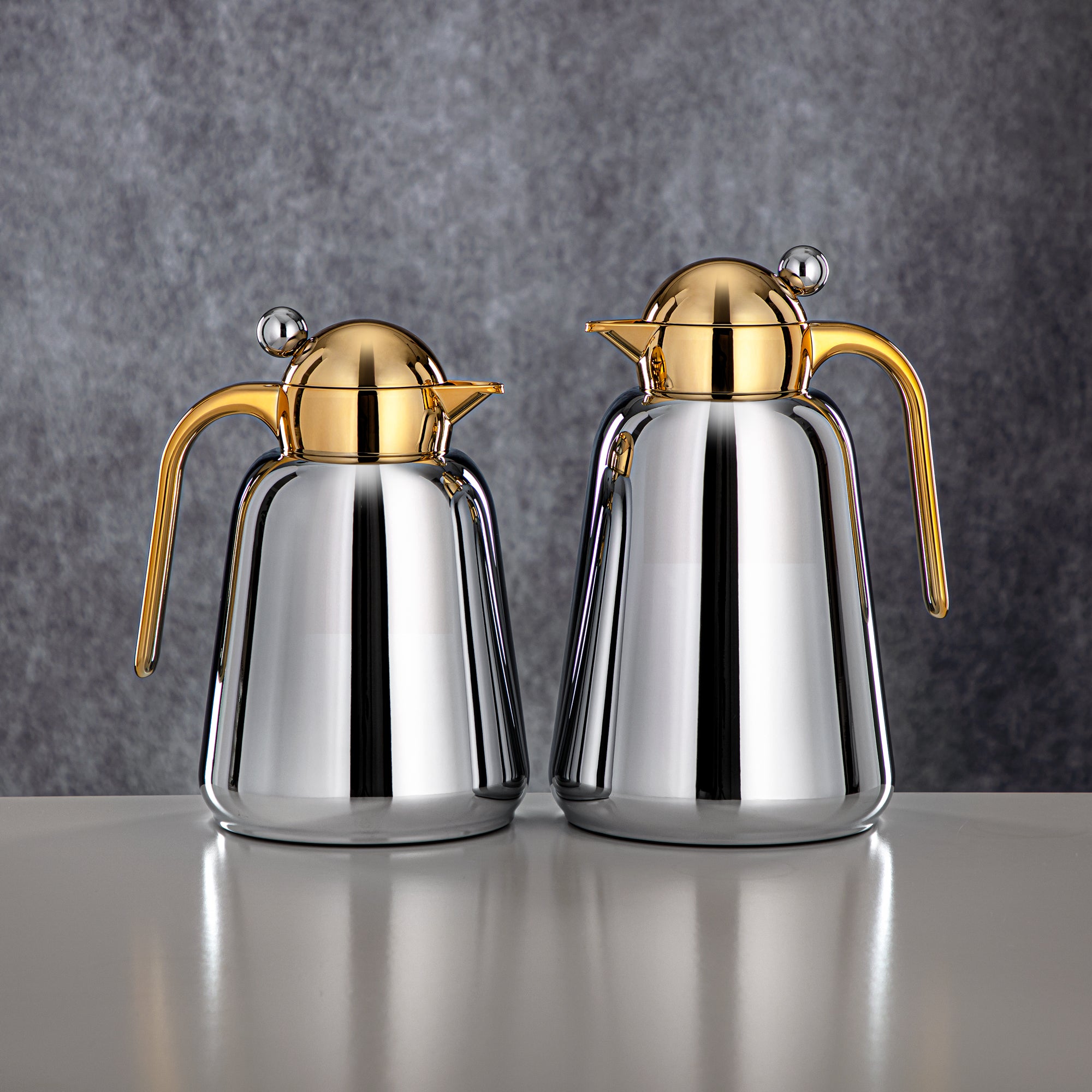 Almarjan Vacuum Flask Set - 1L + 1.5L, Silver & Gold (FG807-100/150 C/G) - Modern Vacuum Flask