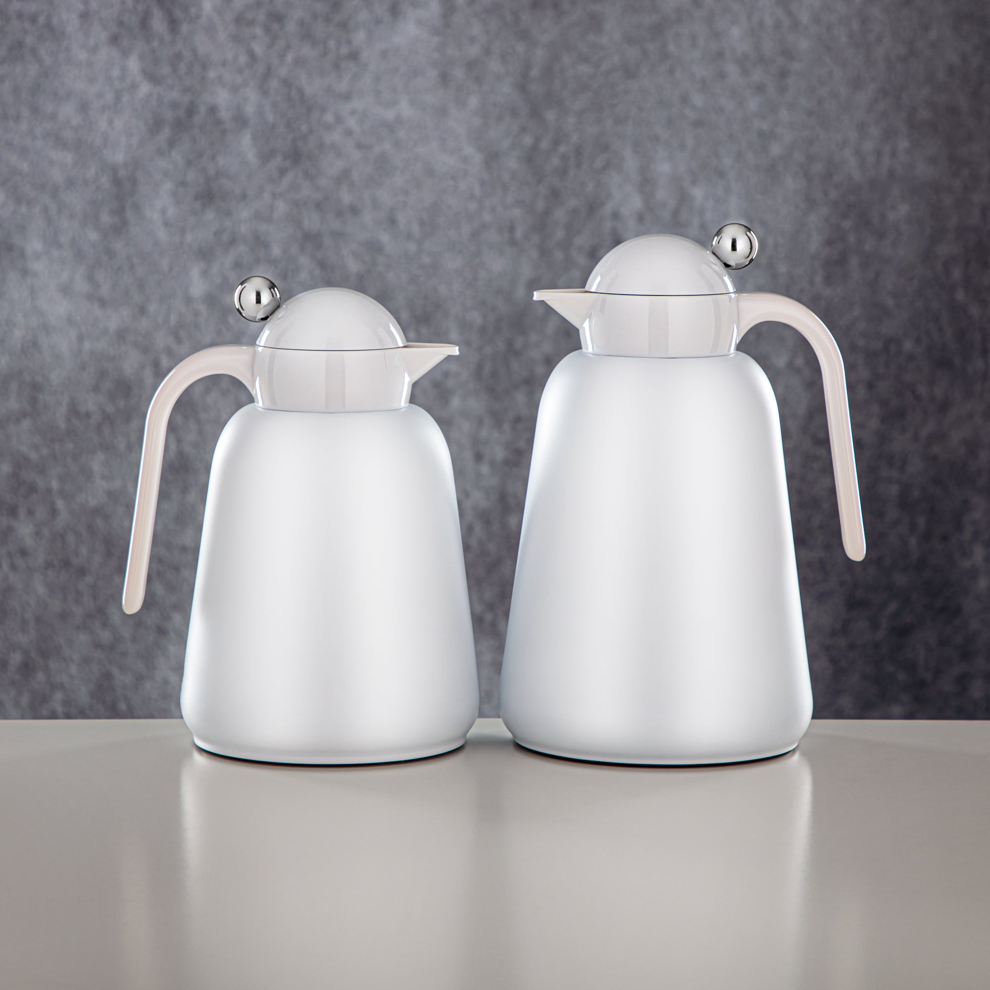 Almarjan Vacuum Flask Set - 1L + 1.5L, White & Silver (FG807-100/150 C/PW) - Modern Vacuum Flask