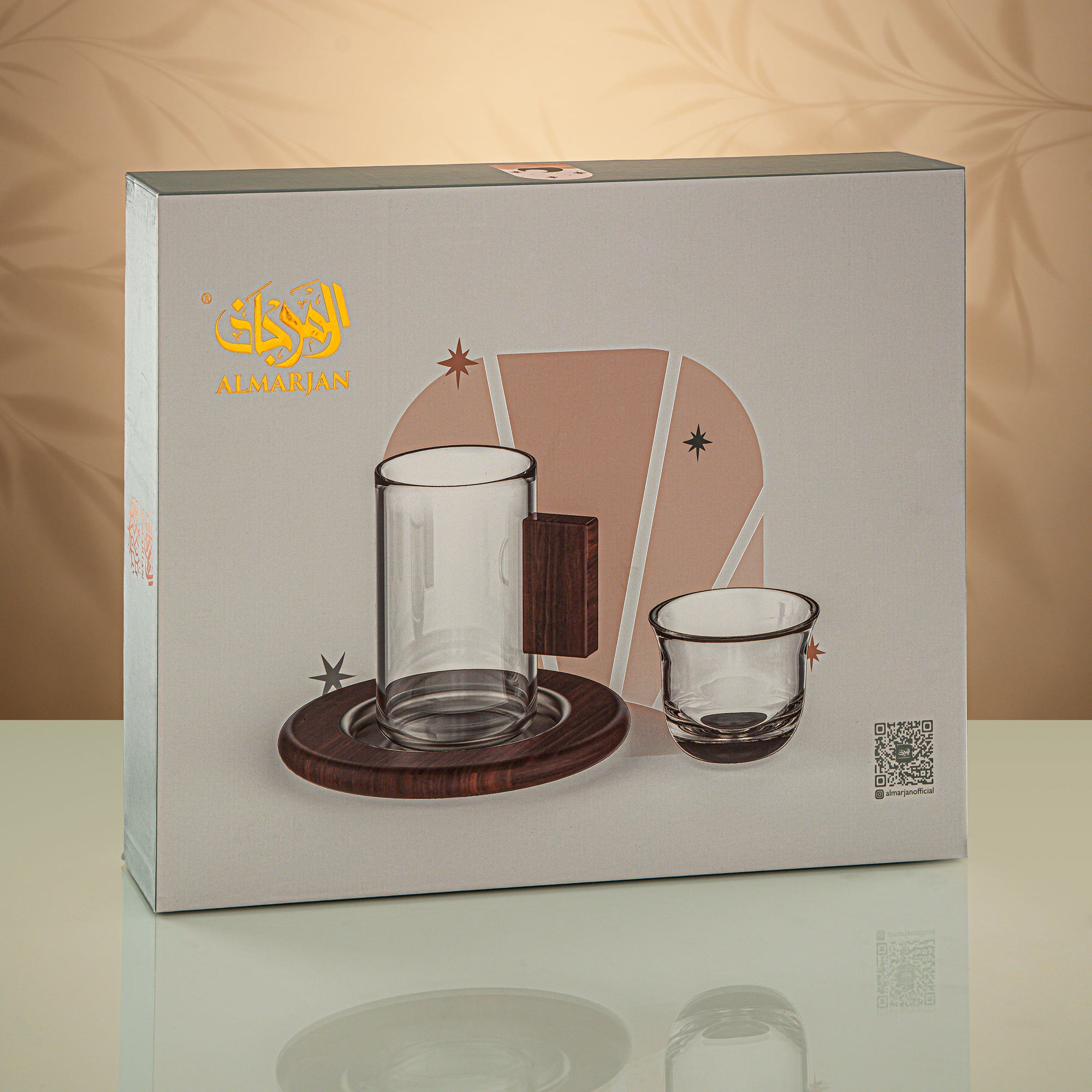 Almarjan Tea Set 18 Pieces Clear with White Marble & Matt Black Accents