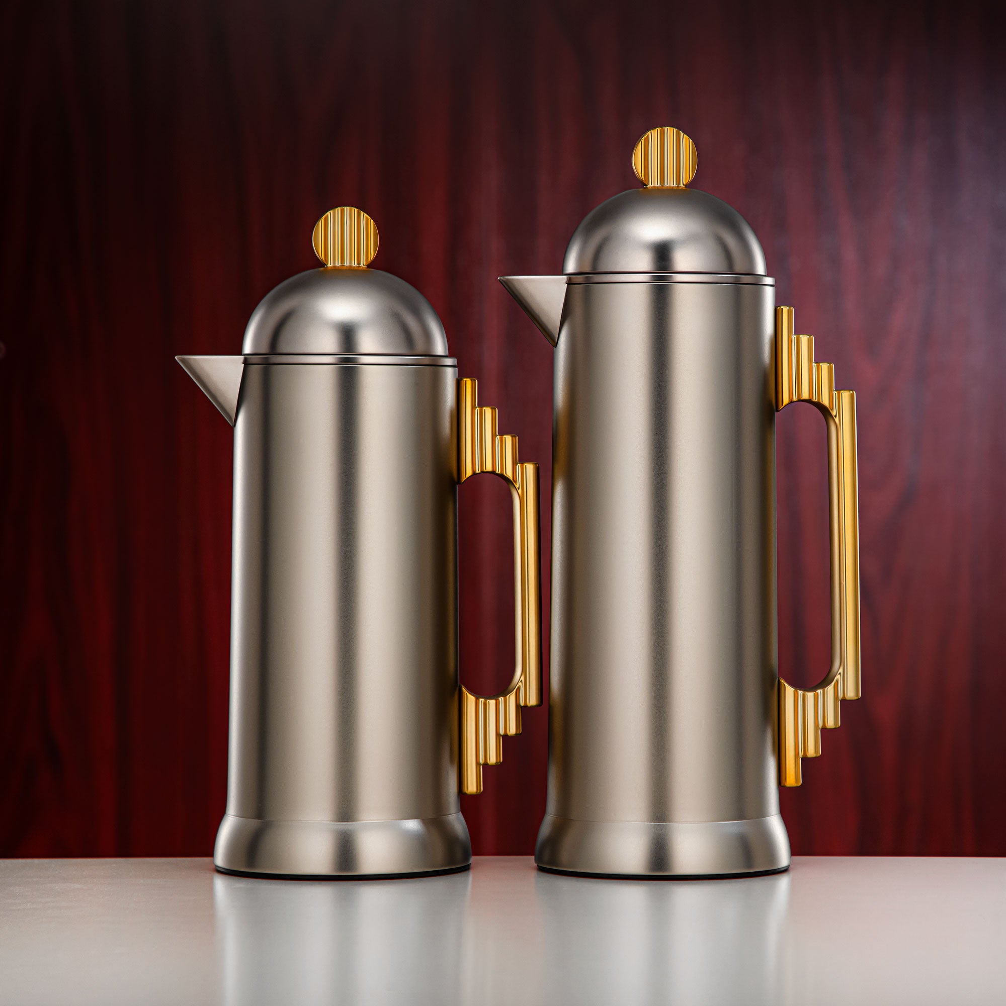 Almarjan Vacuum Flask Set 0.7L & 1L Matte Nickel & Matt Gold