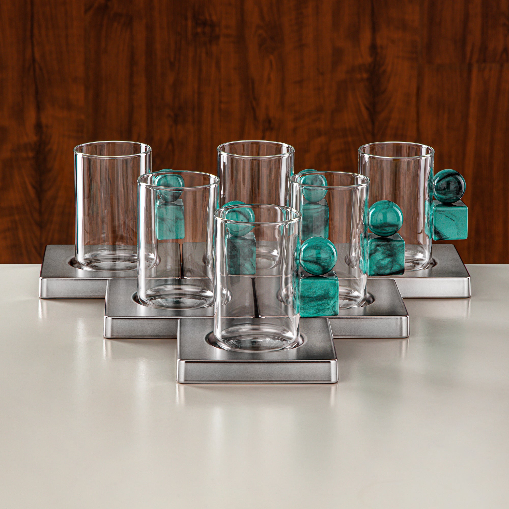 طقم شاي المرجان ١٨ قطعة بلمسة نيكل غير لامع وأخضر تيفاني