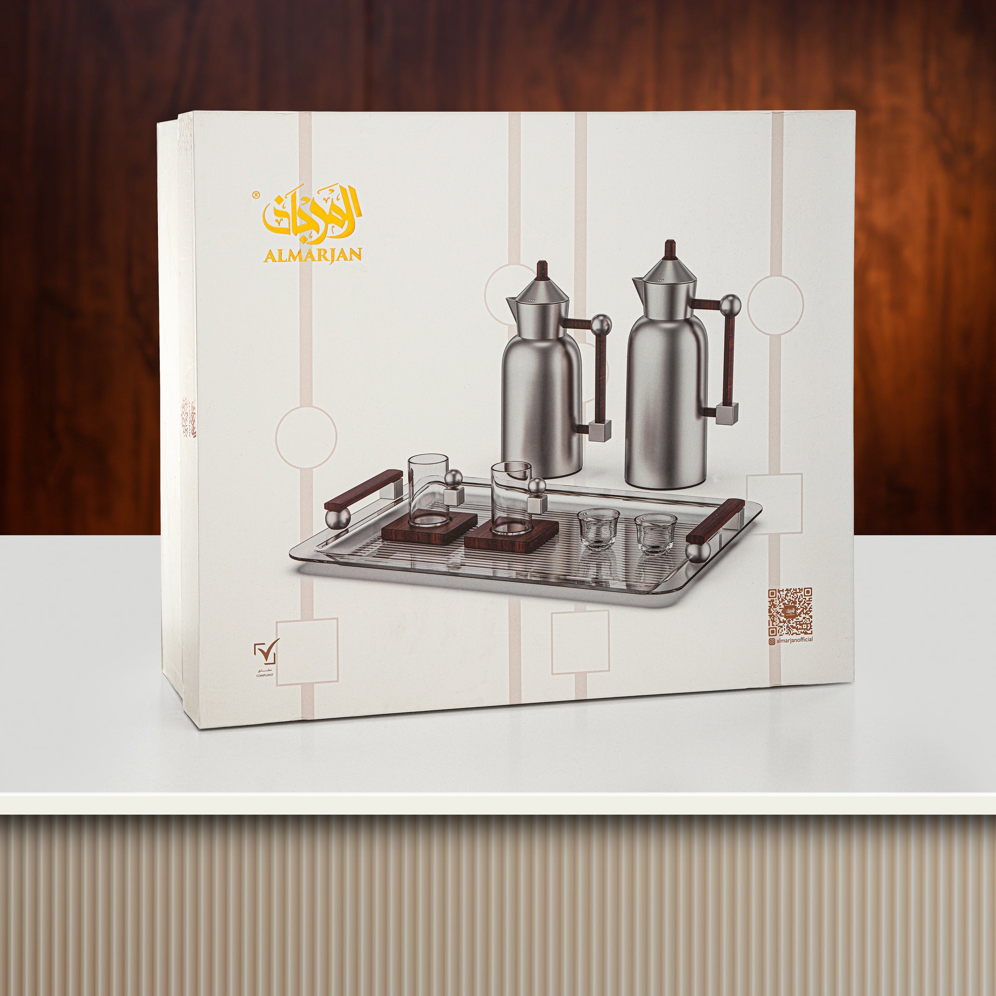 طقم ترامس المرجان 0.7 لتر و1 لتر بلمسة نيكل غير لامع وخشب داكن