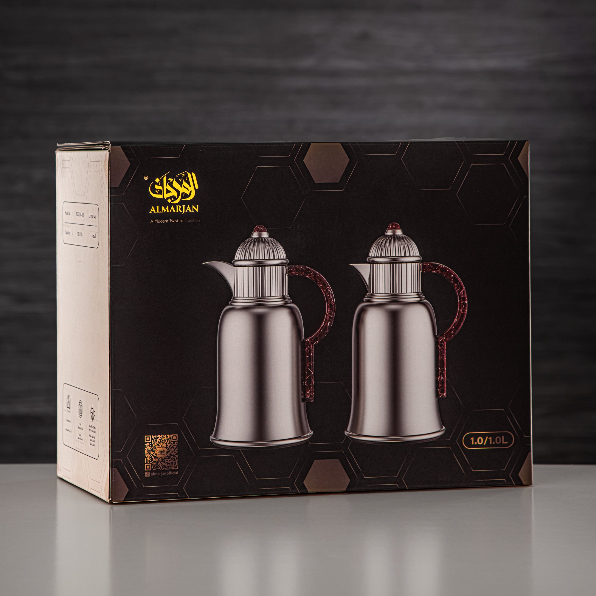 Almarjan Vacuum Flask Set 1L + 1L Silver & Matt Black