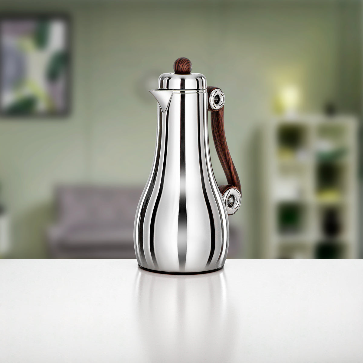 Almarjan 2 Pieces Vacuum Flask Set, Silver & Dark Wood