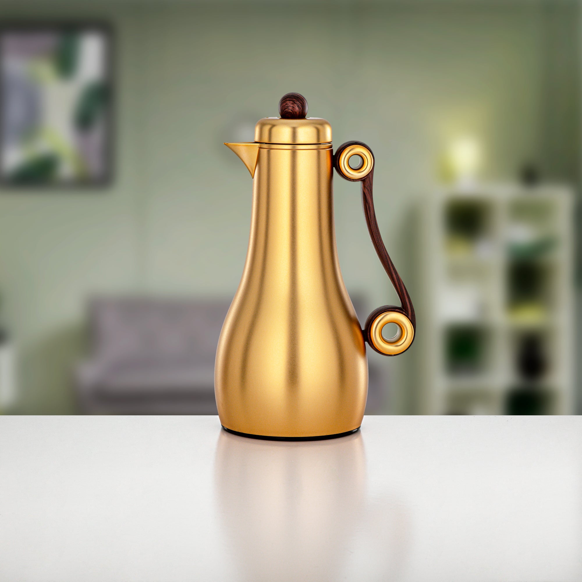 Almarjan 2 Pieces Vacuum Flask Set, Matt Gold & Dark Wood