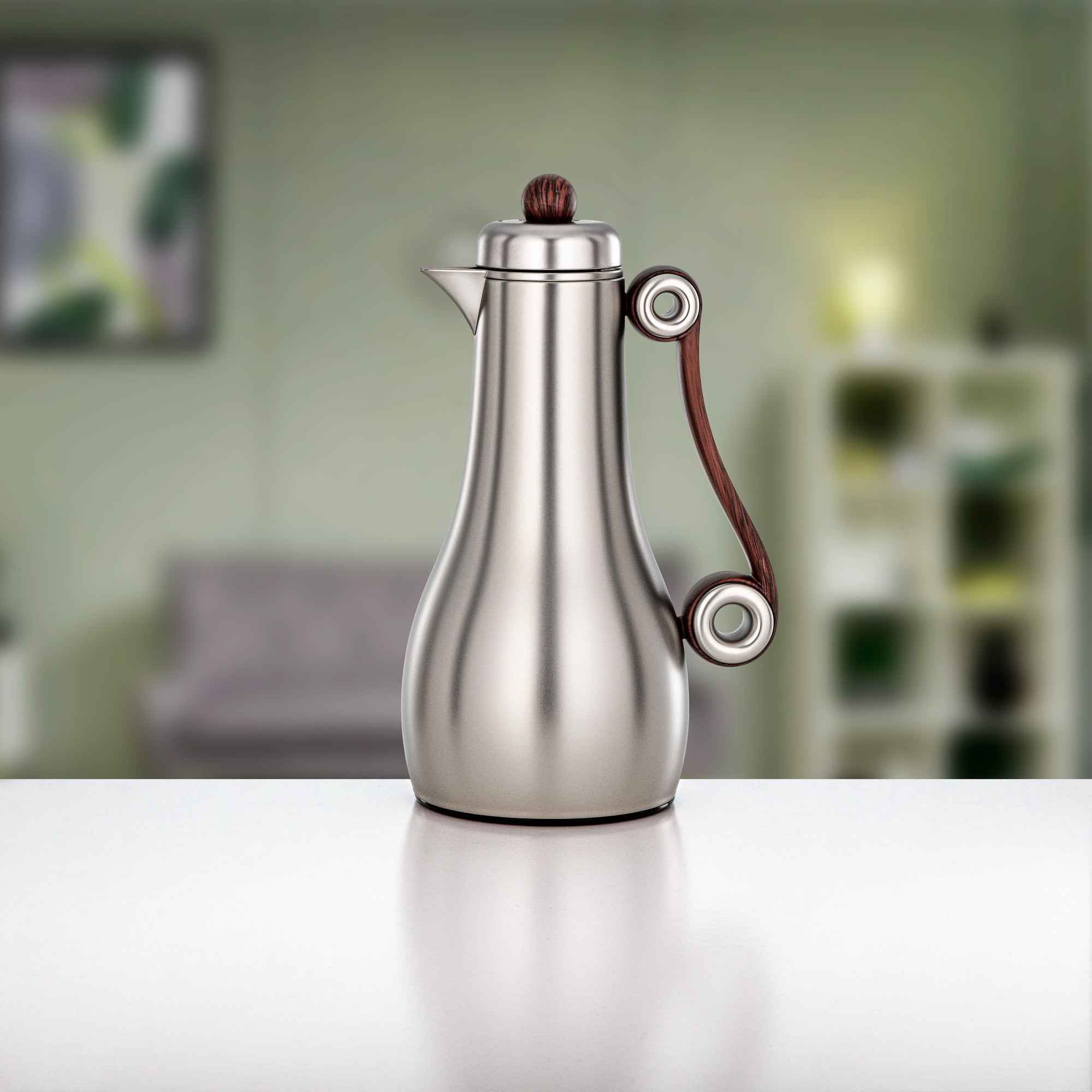 Almarjan 2 Pieces Vacuum Flask Set, Matt Nickel & Dark Wood