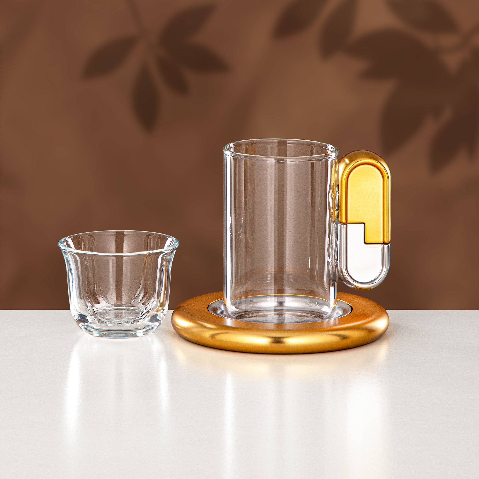 Almarjan 18 Pieces Tea & Coffee Set, Matt Nickel & Matt Gold