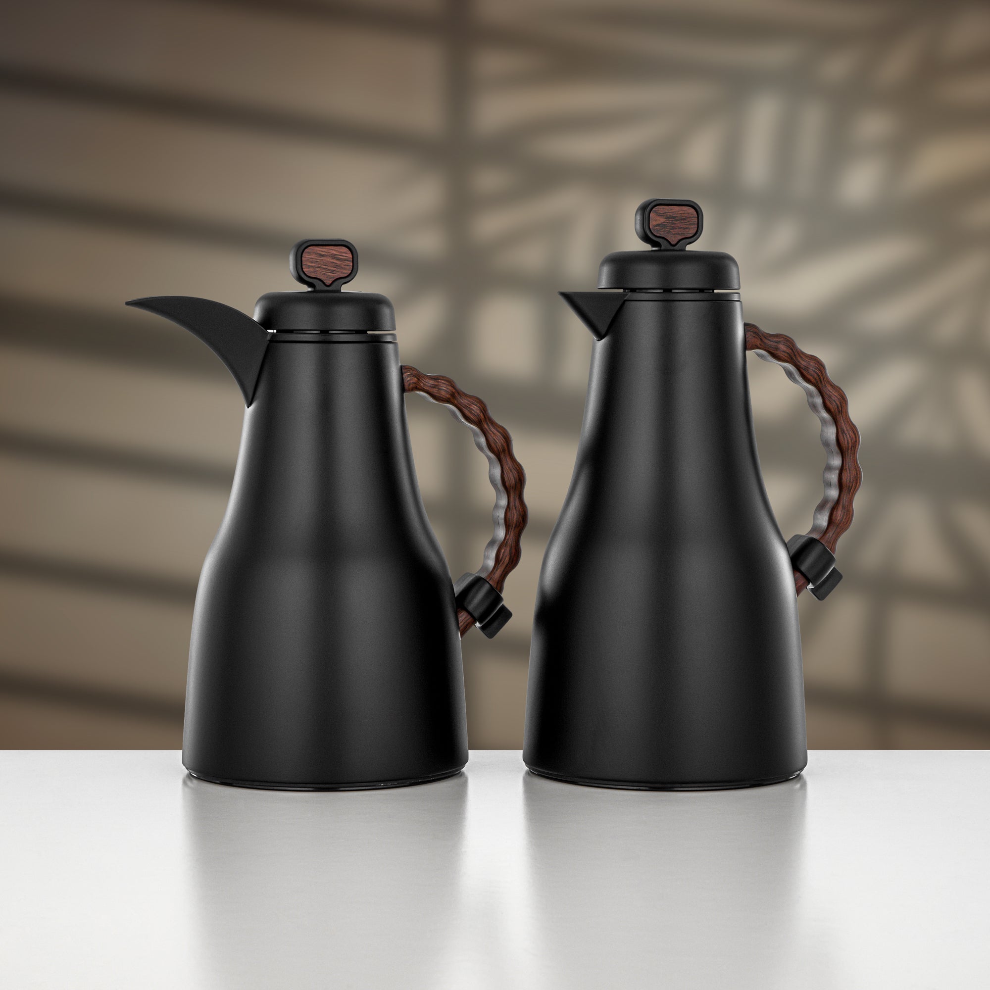 Almarjan 2 Pieces Vacuum Flask Set, Black & Dark Wood