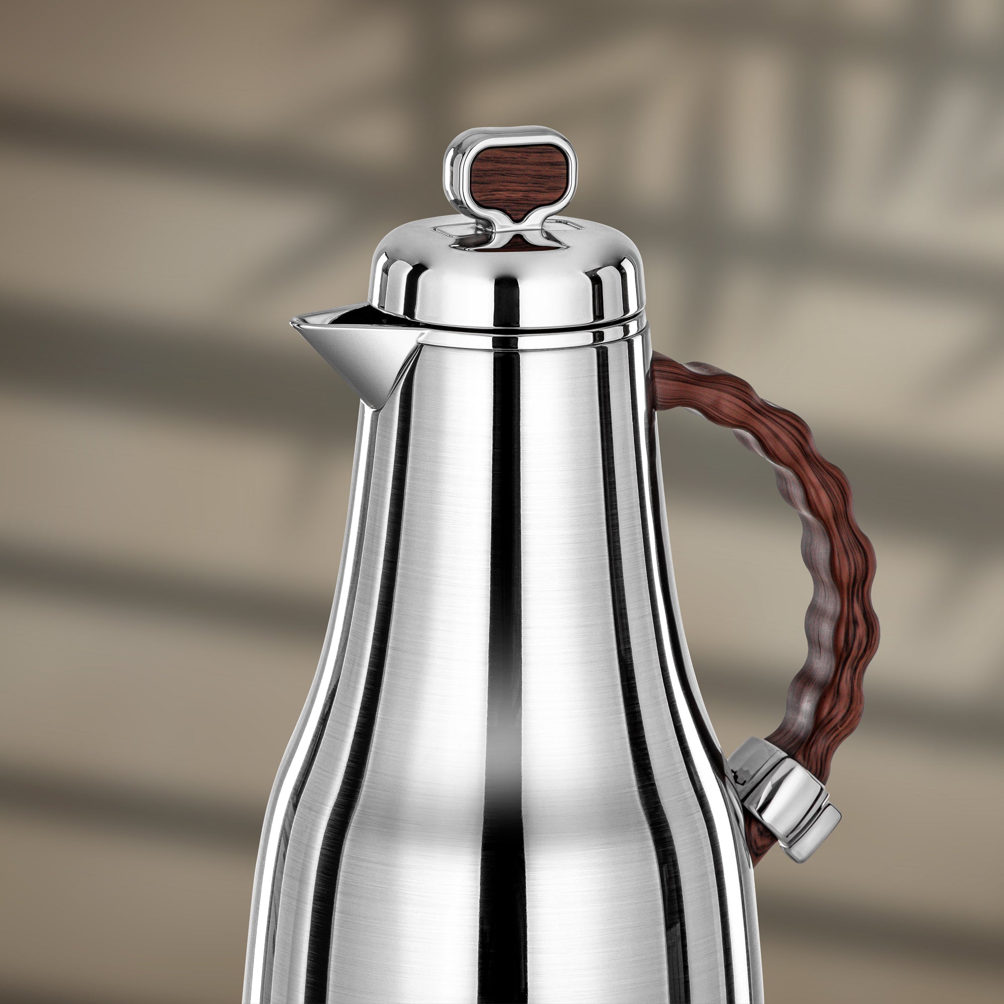 Almarjan 2 Pieces Vacuum Flask Set, Brushed Silver & Dark Wood