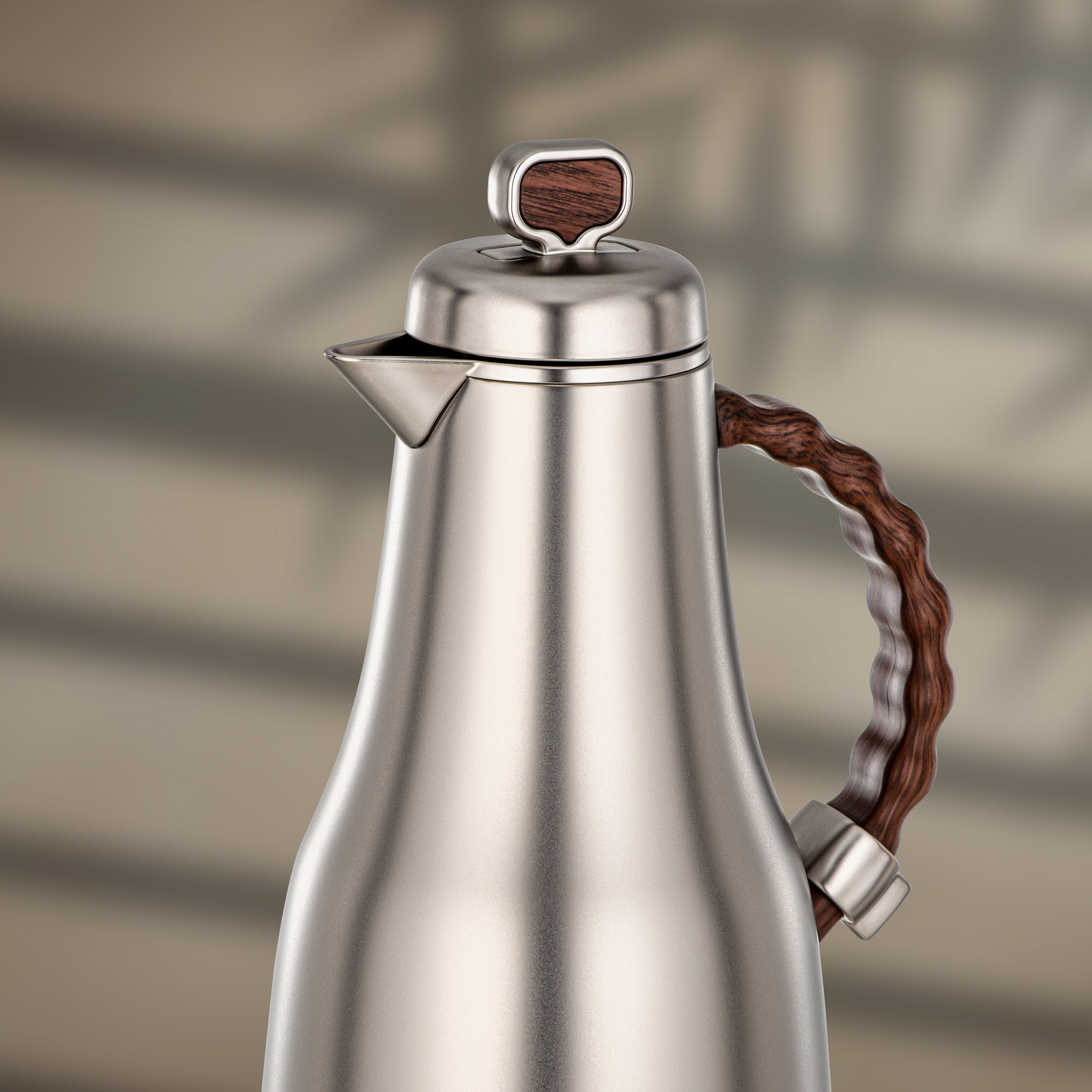 Almarjan 2 Pieces Vacuum Flask Set, Matt Nickel & Dark Wood