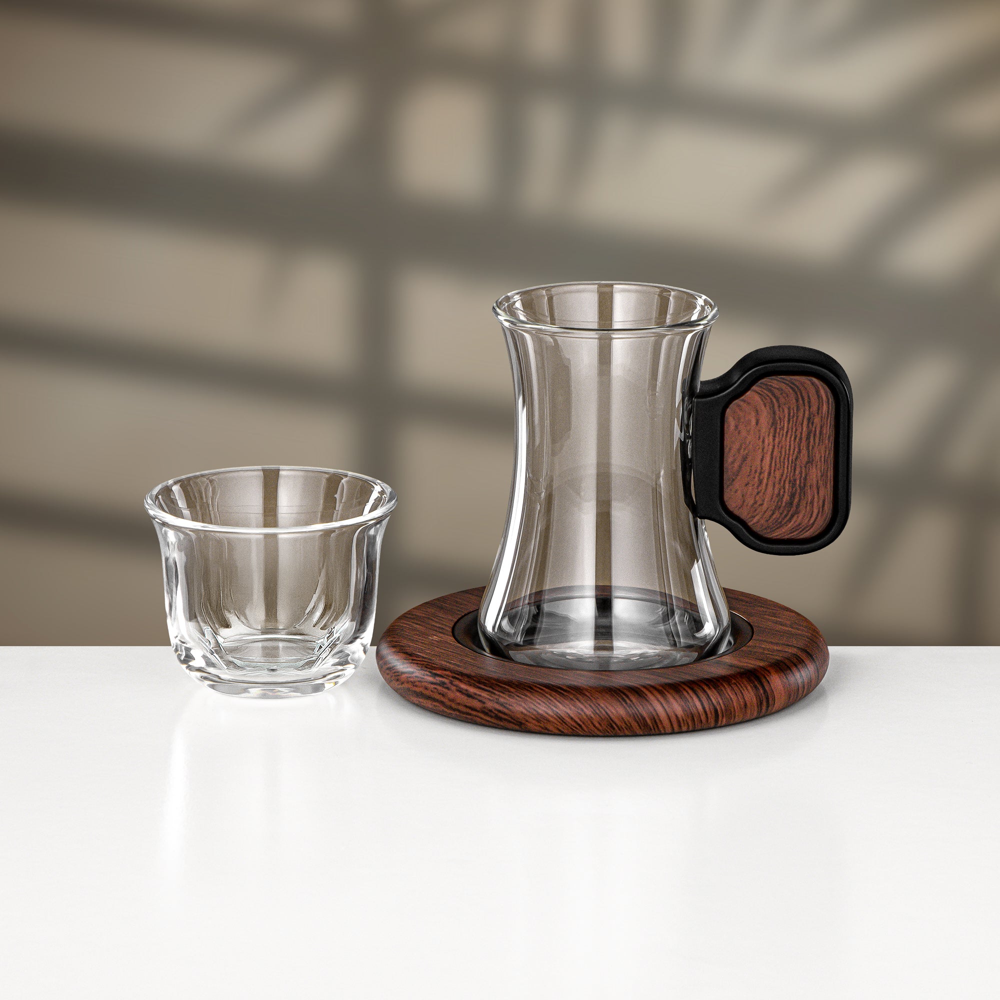 Almarjan 18 Pieces Tea & Cawa Cup Set, Black & Dark Wood