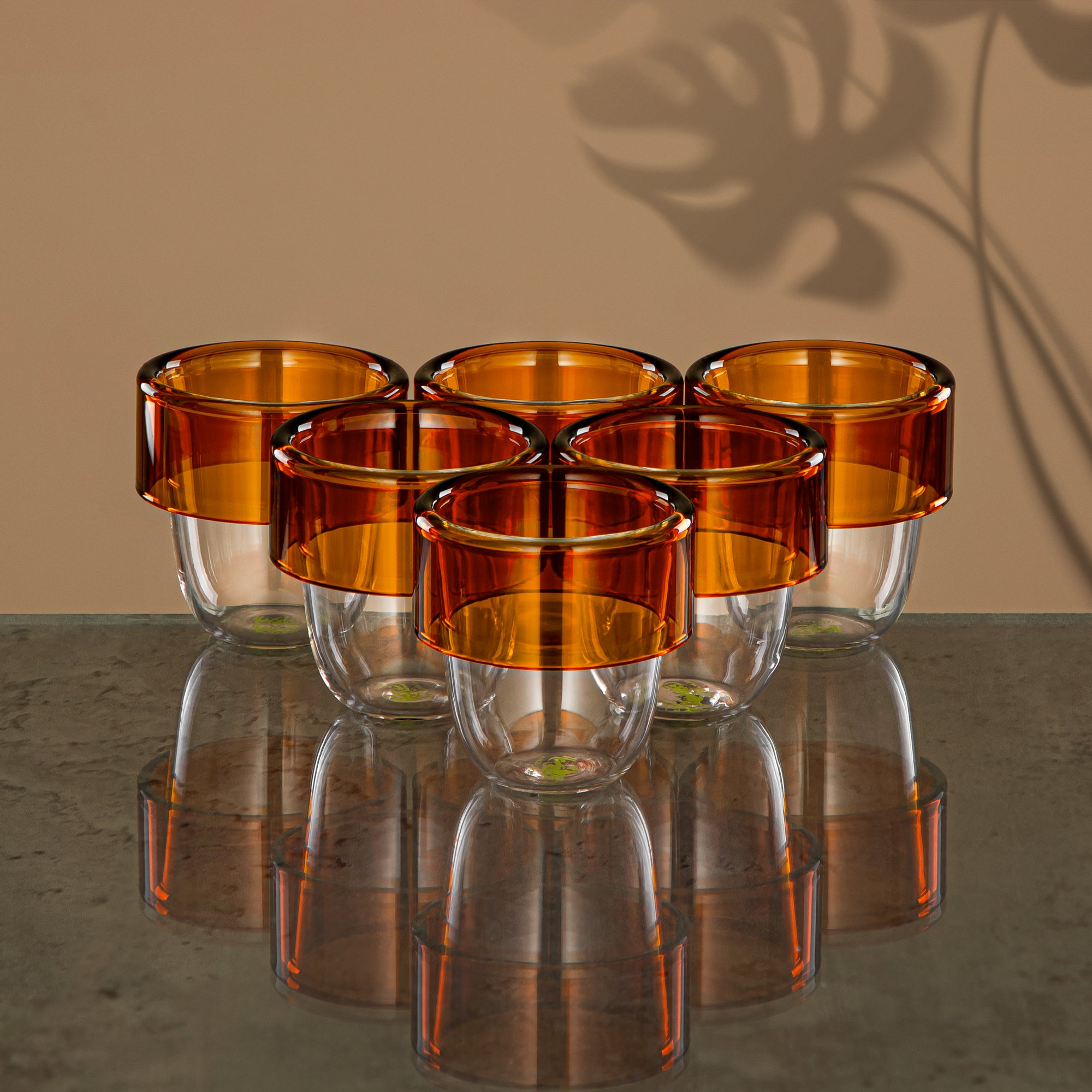 Almarjan Arabic Coffee Set 6 Pieces, Borosilicate Glass, Clear & Amber (GLS0010143) - Arabic Coffee