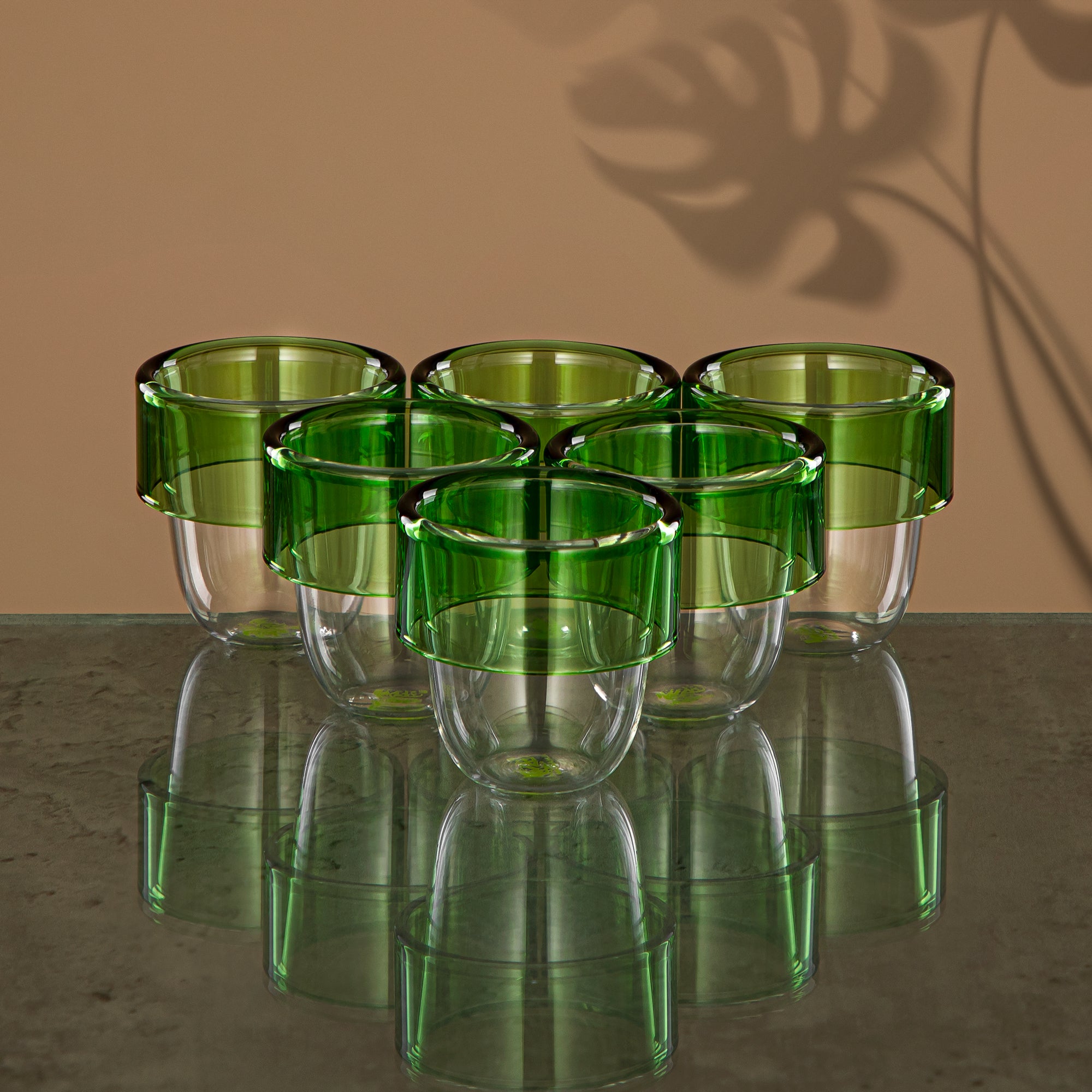 Almarjan Arabic Coffee Set 6 Pieces, Borosilicate Glass, Clear & Green (GLS0010144) - Arabic Coffee