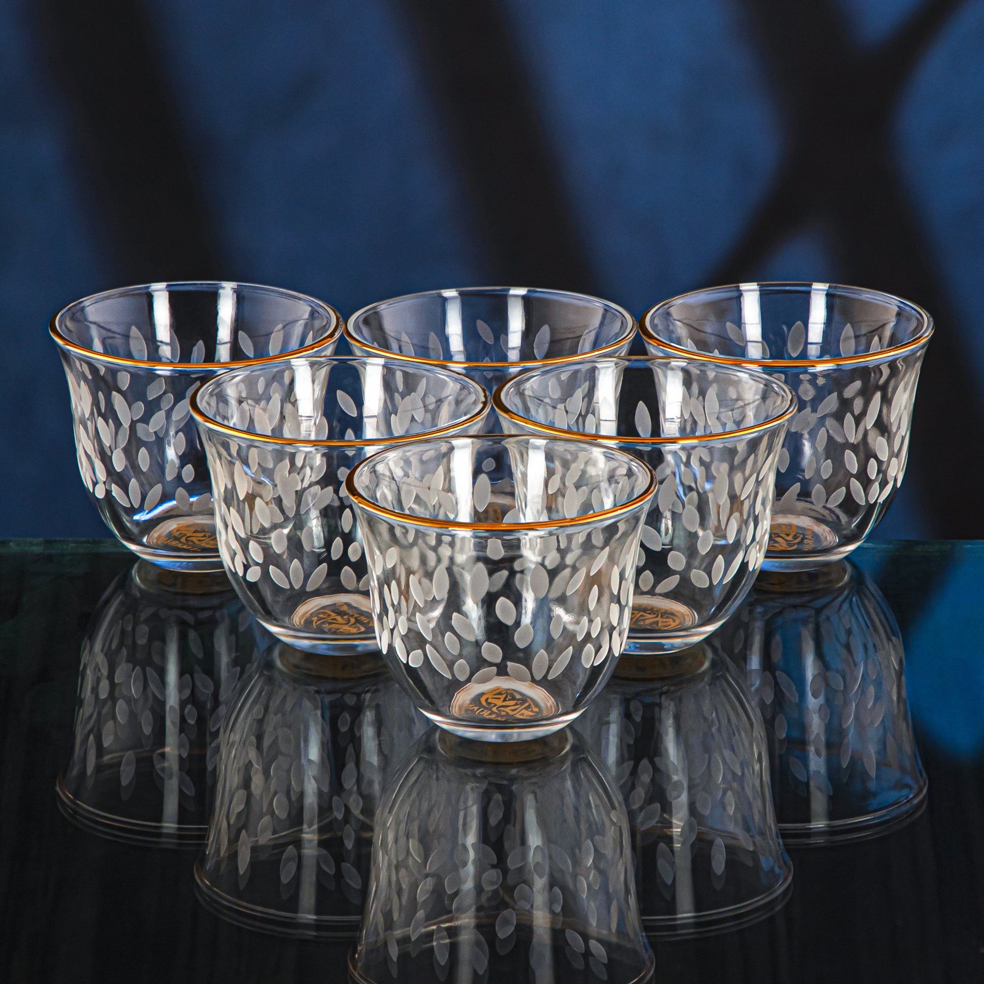 Almarjan 6 Pieces Leaf Collection Glass Cawa Cup With Golden Rim - GLS2630028