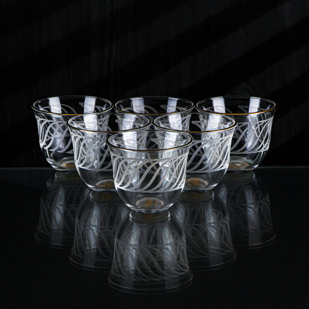 Almarjan 6 Pieces Wave Collection Glass Cawa Cup With Golden Rim - GLS2630040