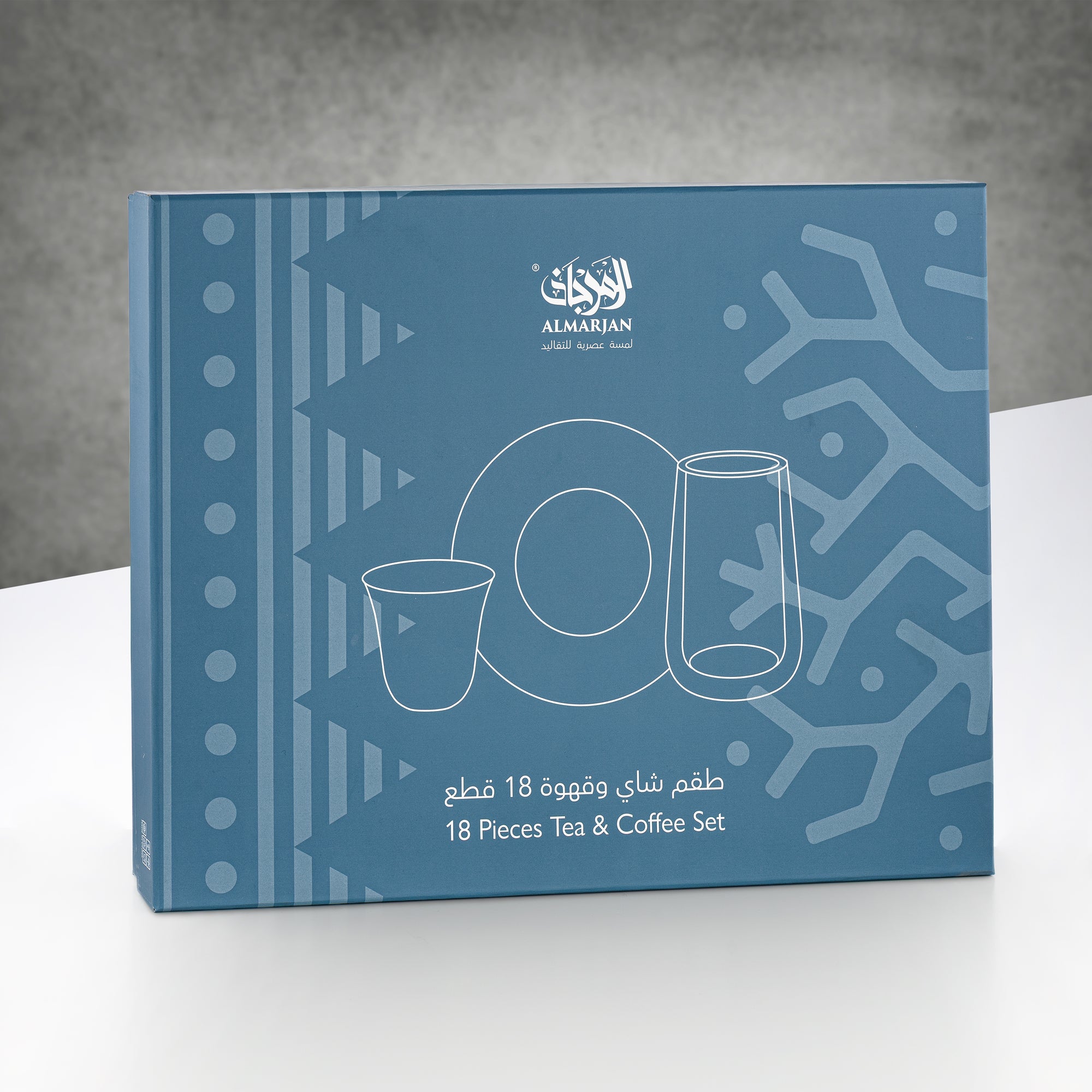 Almarjan Tea & Coffee Glass Set 18 Pieces Clear with Black Pattern