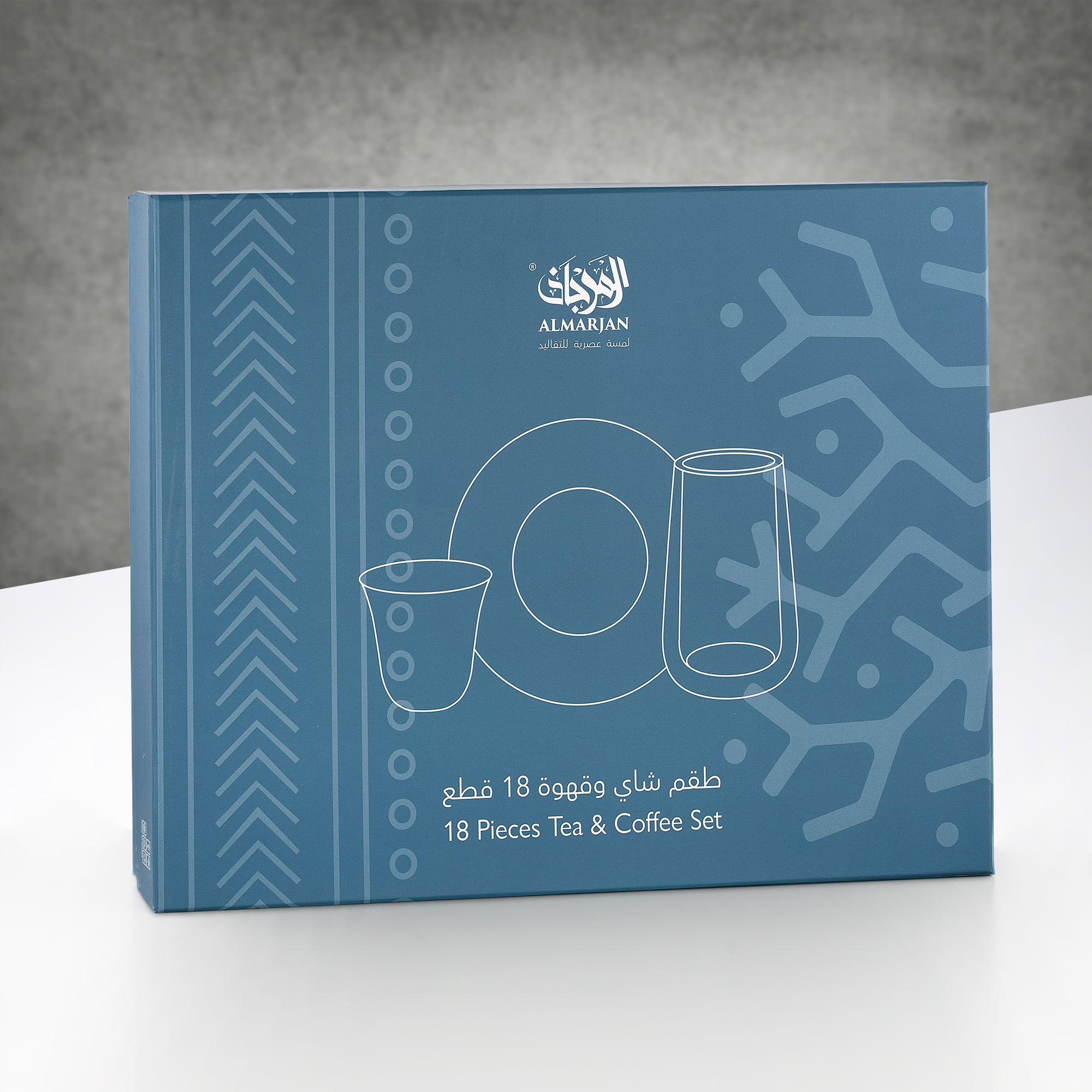 Almarjan Tea & Coffee Glass Set 18 Pieces Clear with White Linear Pattern