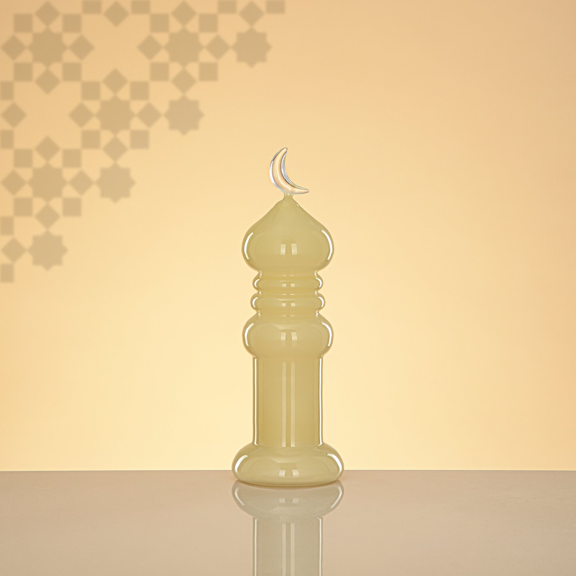 Almarjan Minaret Table Decoration 24cm x 8cm Ivory with Clear Crescent Moon – Noor Al Layali