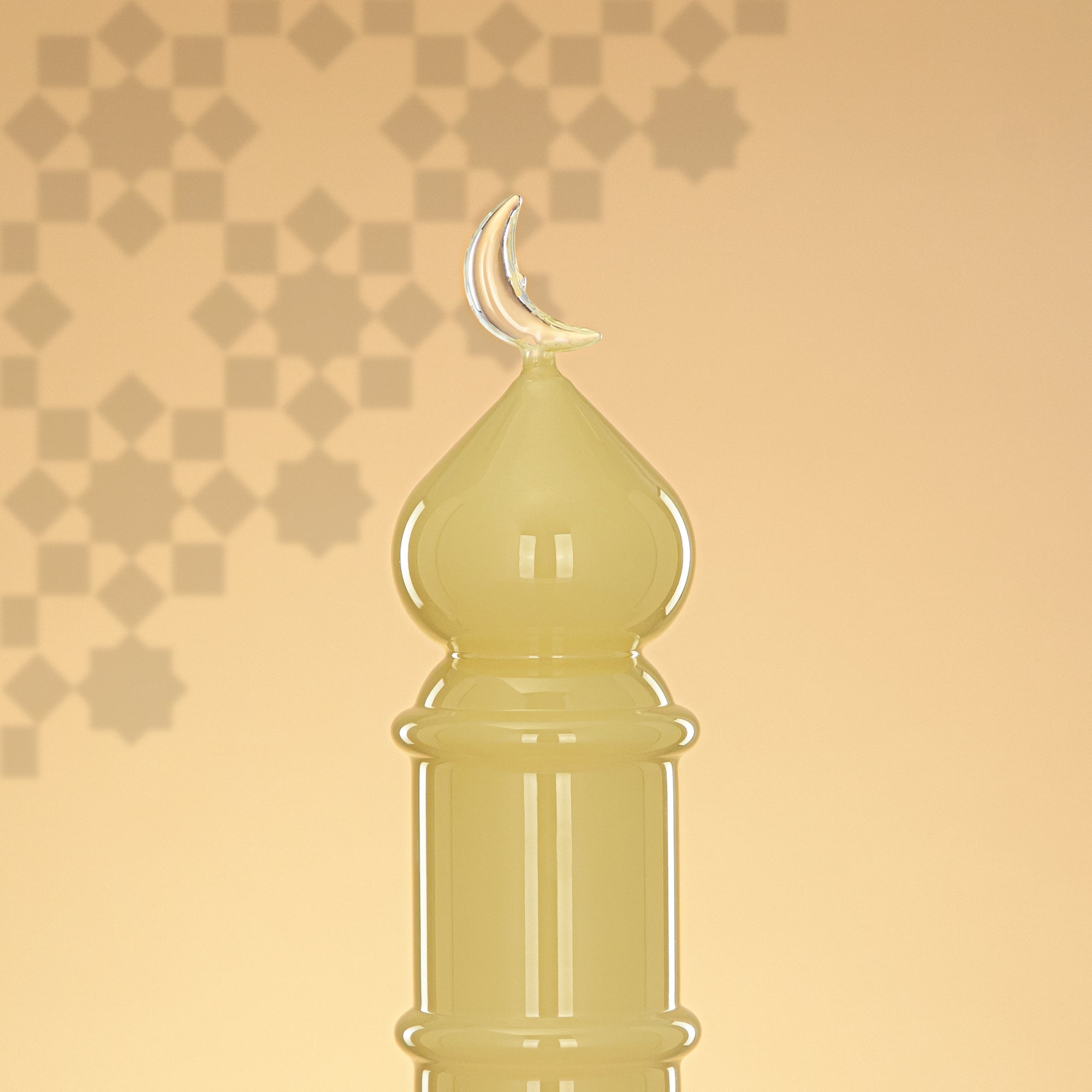 Almarjan Minaret Table Decoration 34cm x 10cm Ivory with Clear Crescent Moon – Noor Al Layali
