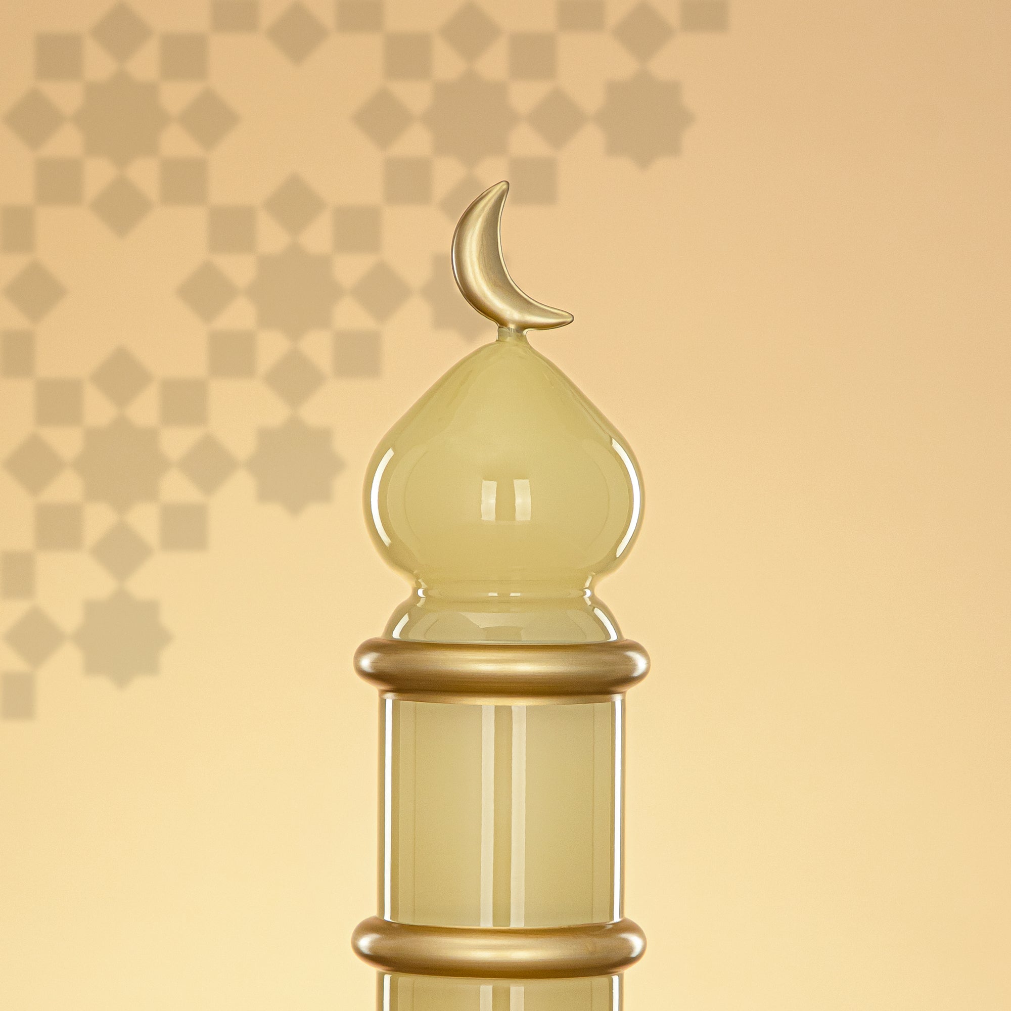 Almarjan Minaret Table Decoration 34cm x 10cm Ivory with Golden Lines & Crescent Moon – Noor Al Layali