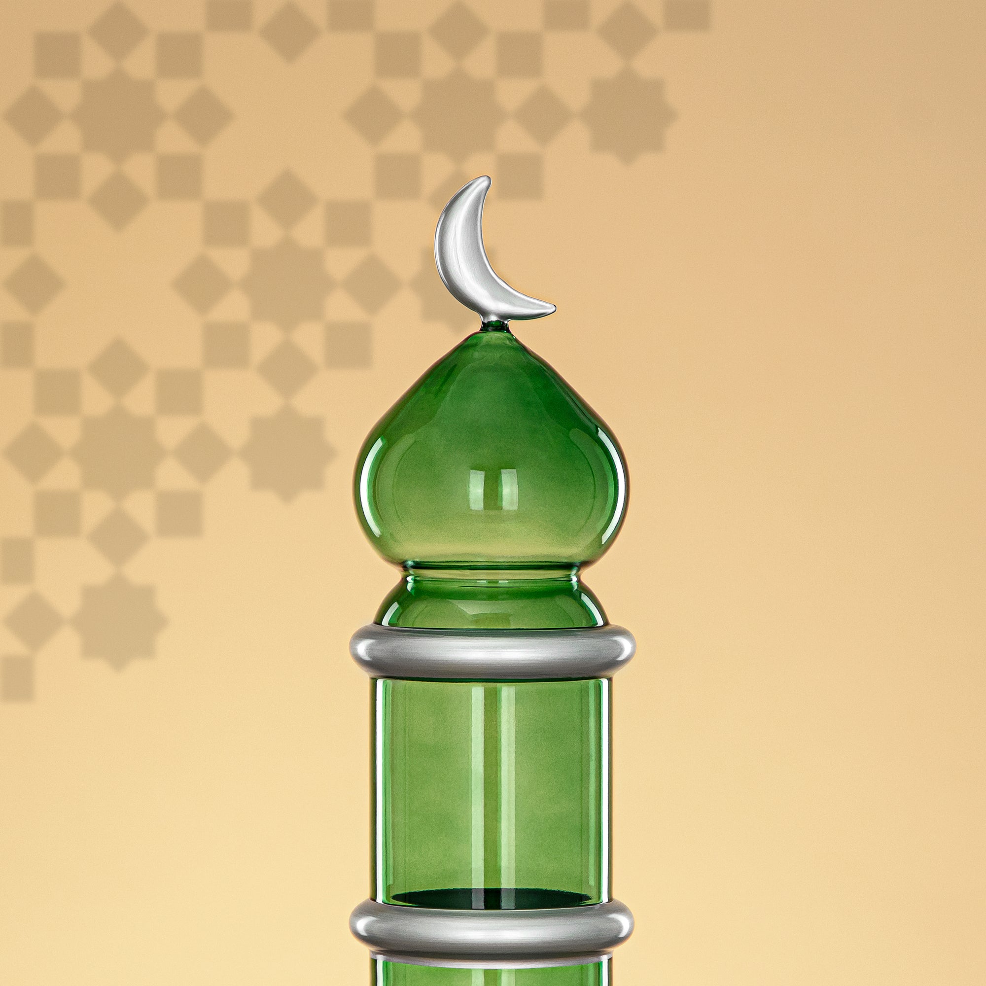Almarjan Minaret Table Decoration 34cm x 10cm Transparent Green with Silver Lines & Crescent Moon – Noor Al Layali