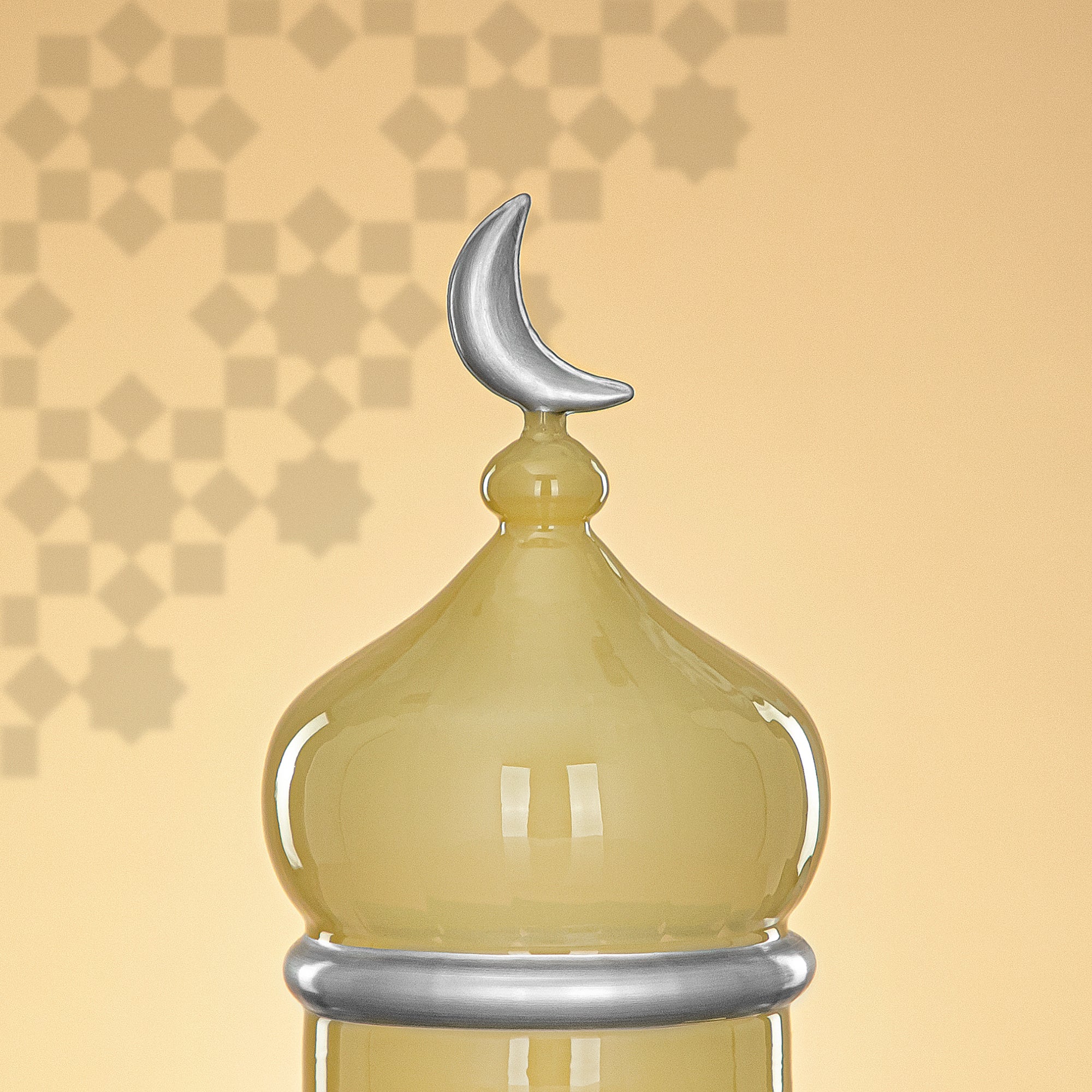Almarjan Minaret Table Decoration 23cm x 15cm White with Silver Lines & Crescent Moon – Noor Al Layali