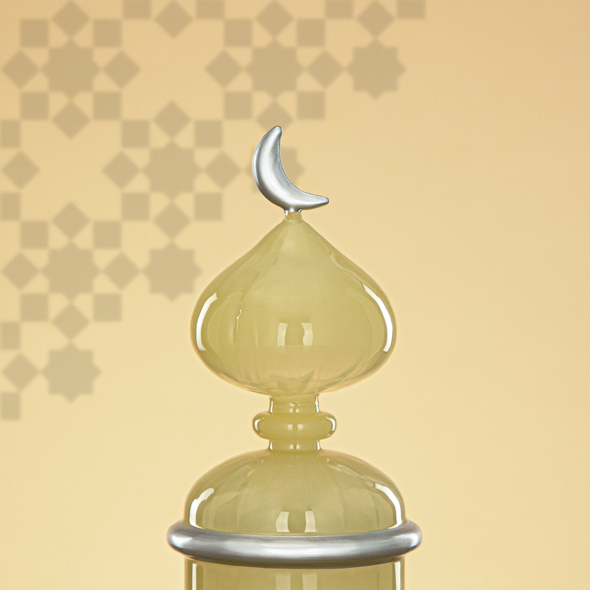Almarjan Minaret Table Decoration 22cm x 10cm Ivory with Golden Lines & Crescent Moon – Noor Al Layali