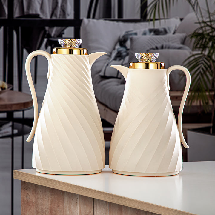 Almarjan 2 Pieces Vacuum Flask Set Ivory & Gold - GT109-070/100 IV/G