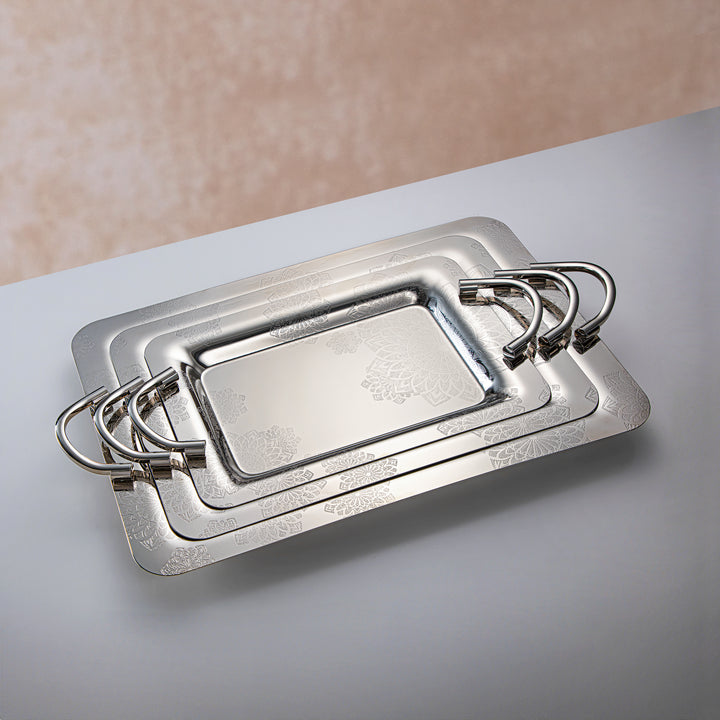 Almarjan 3 Pieces Serving Tray Set Nickel - HT2305015