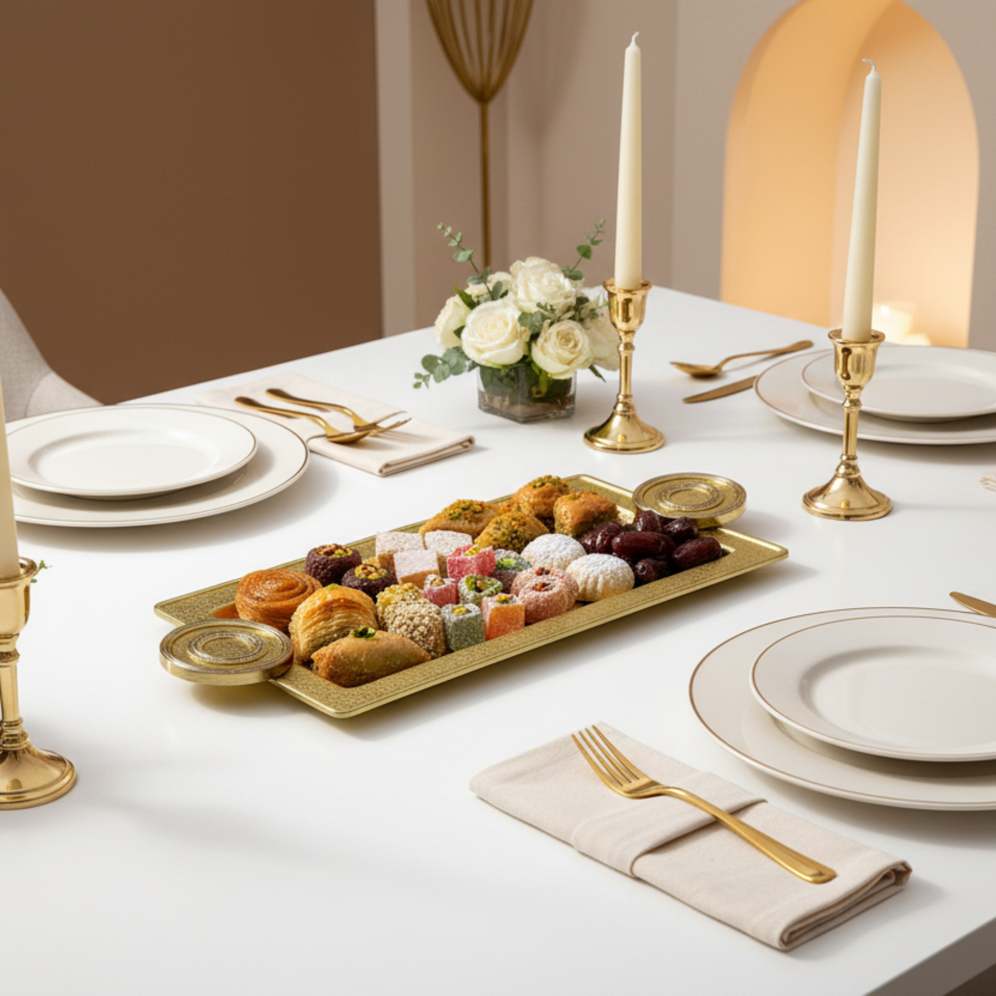 Almarjan Serving Tray 50 cm Brass Crackle