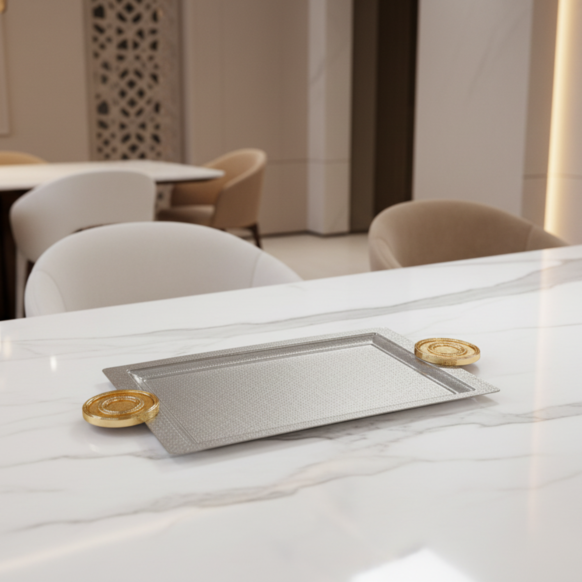 Almarjan Serving Tray 49 cm Silver & Gold Crackle