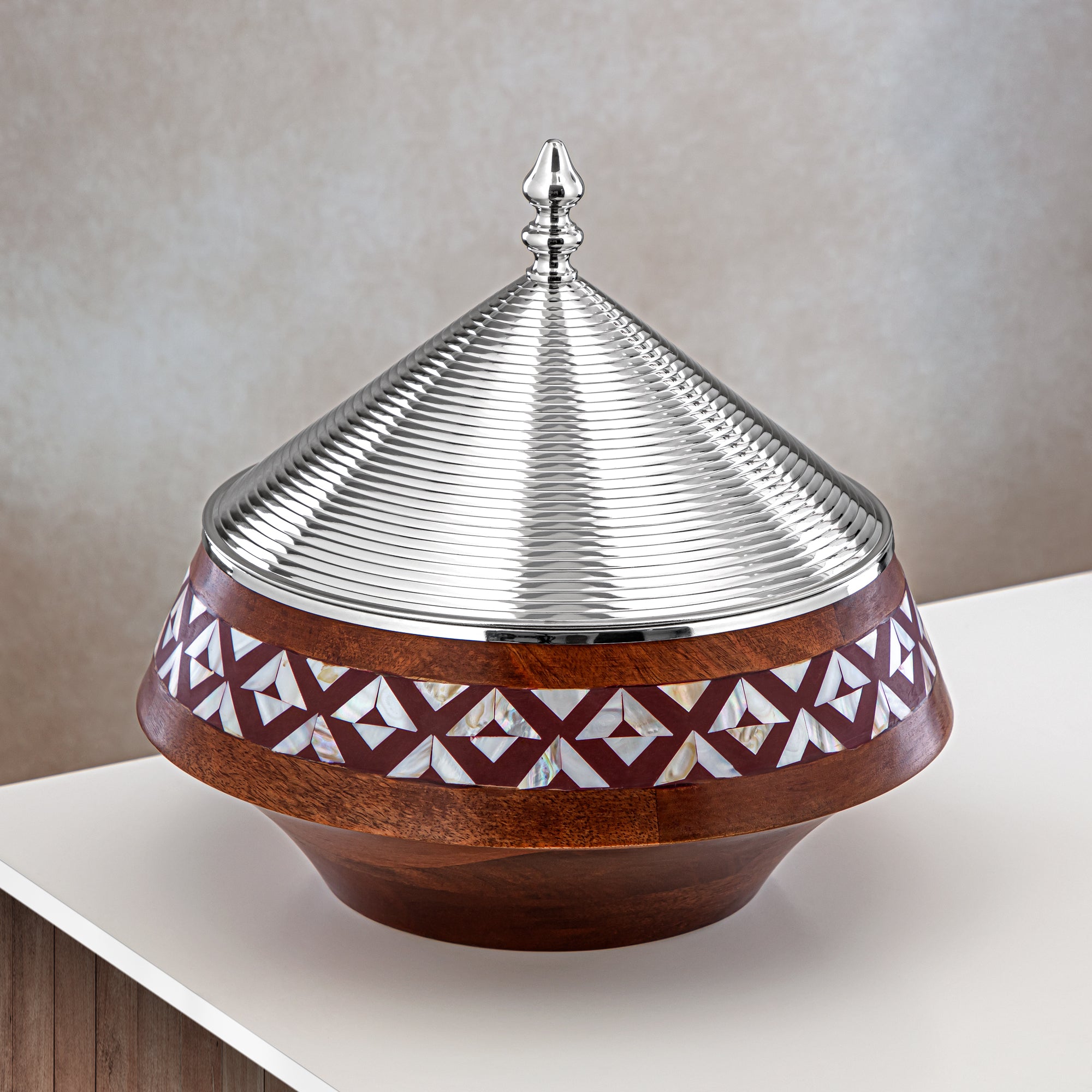 Almarjan 28 CM Brass Hot Pot Wood & Silver - MD-0431 B