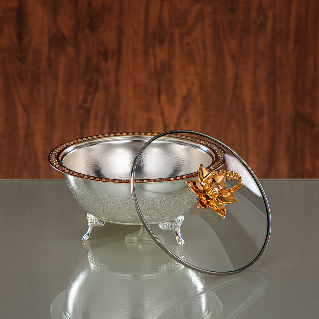 Almarjan Date Bowl 21CM (RBG4432M-SG) - Silver & Golden Glass Cover | Ramadan & Eid