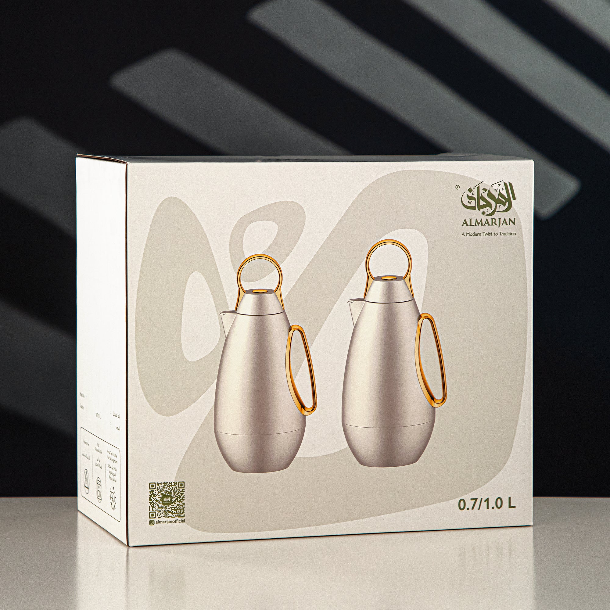 Almarjan Vacuum Flask Set ABS, White & Matt Gold 1L + 1L (PBA-RWD) - For Modern Families