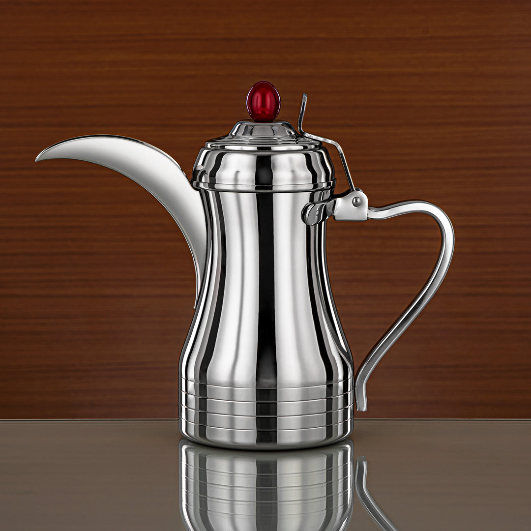 Almarjan 48 Ounce Elegance Collection Stainless Steel Coffee Pot Silver & Maroon - STS0013149