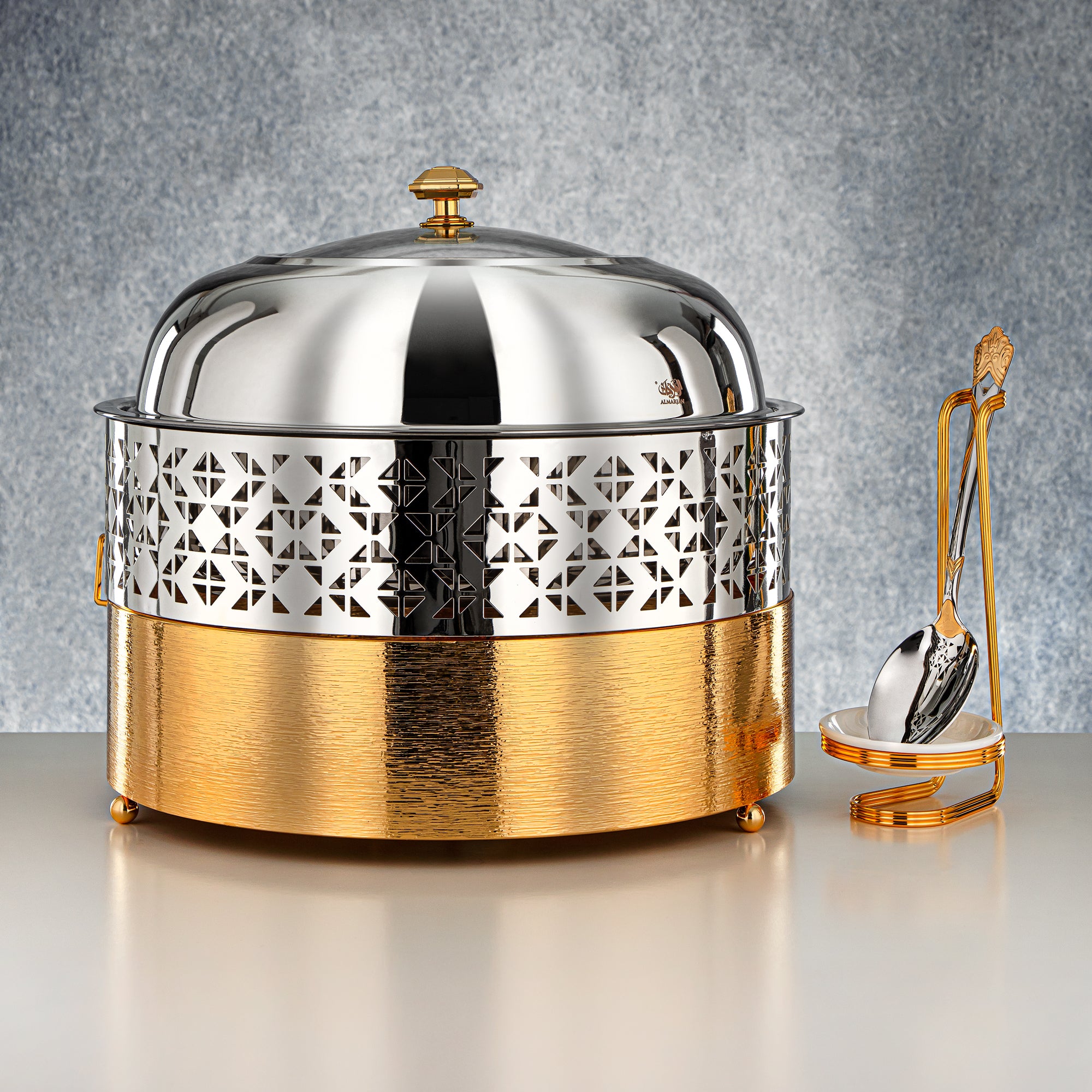 Almarjan Chafing Dish, Silver & Gold, 6500ML (STS0013331) Ramadan & Eid Buffets