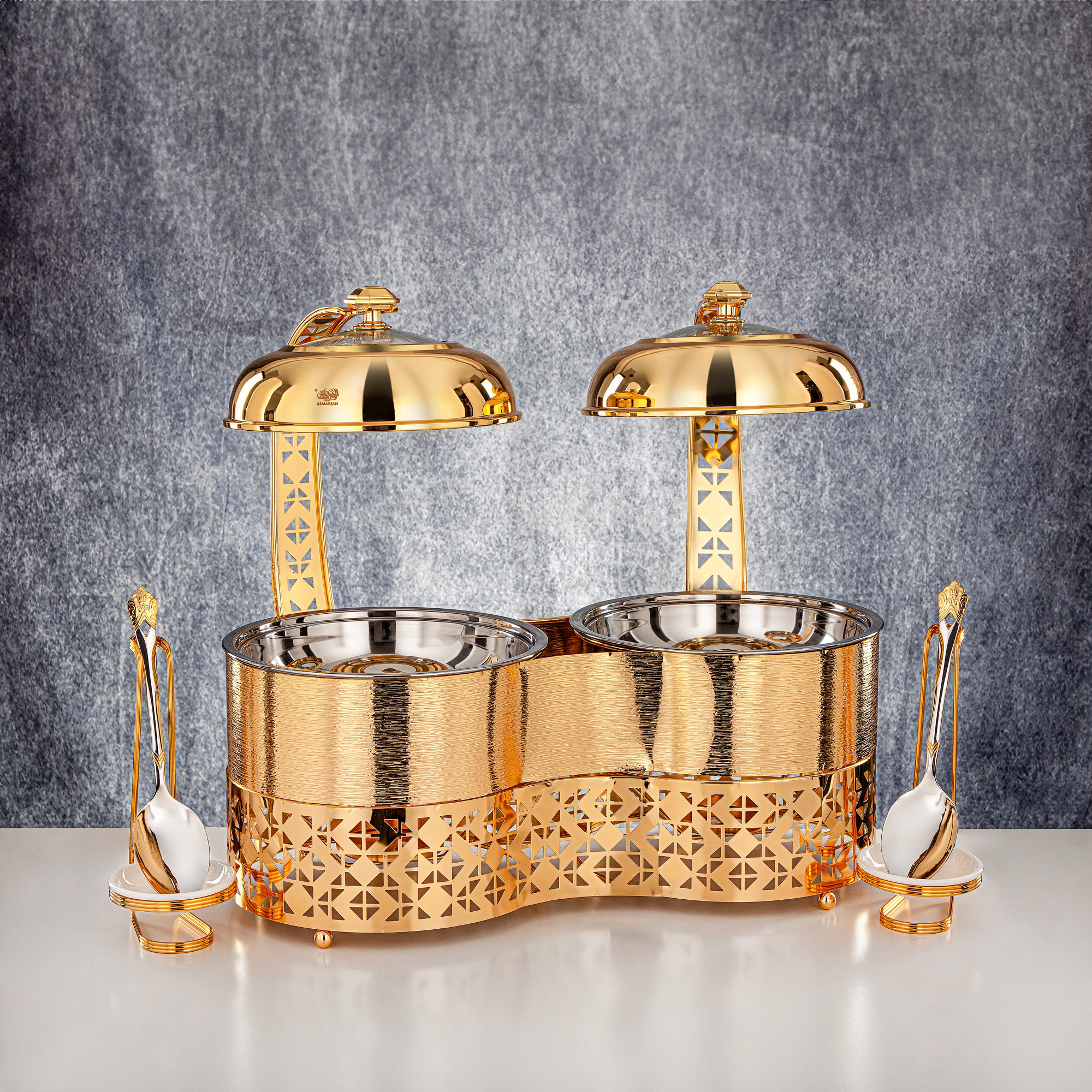 المرقجان 2000 مل + 2000 مل طبق تدفئة مزدوج ذهبي - STS0013344