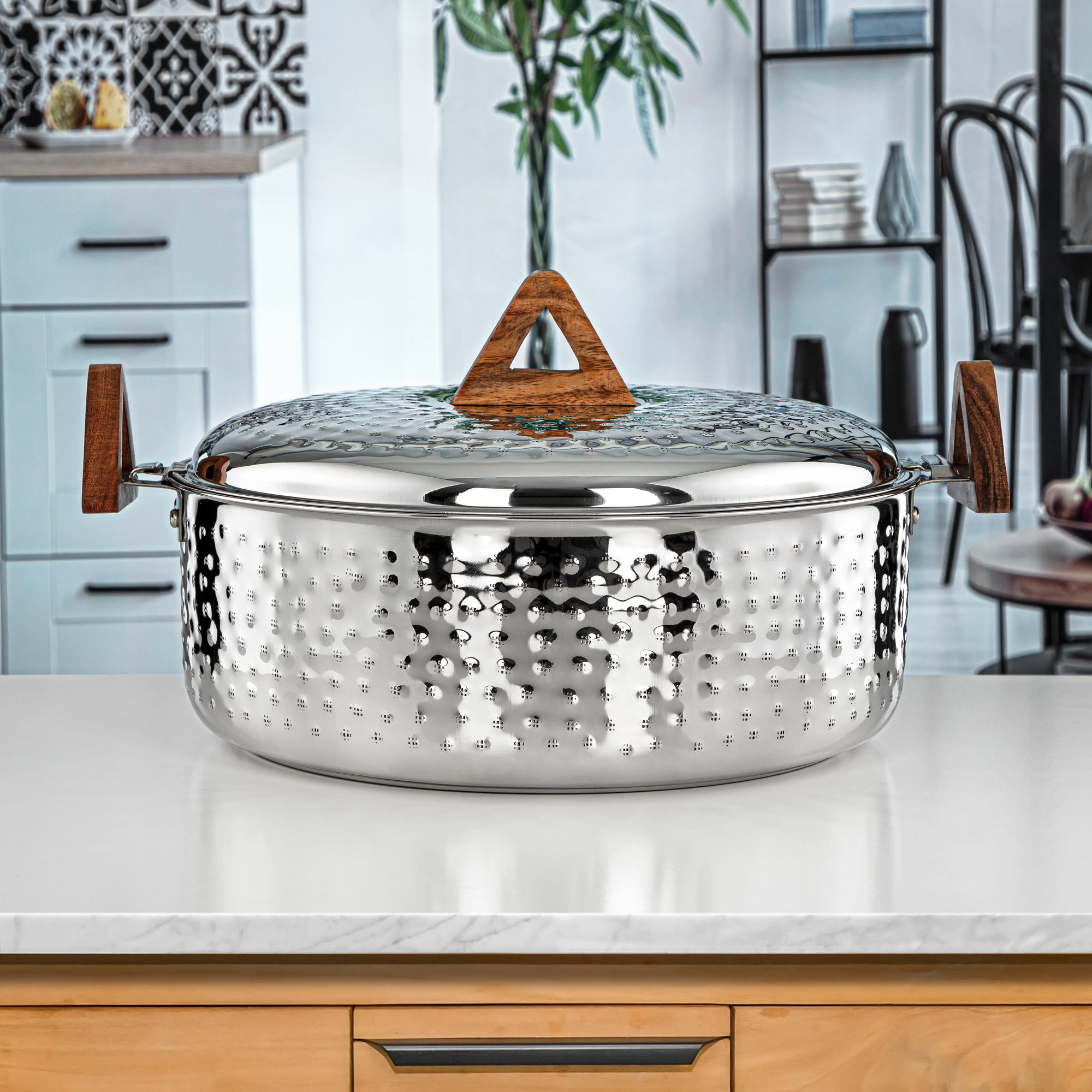 Almarjan 8000 ML Larin Collection Stainless Steel Hot Pot Silver & Wood - H24M8