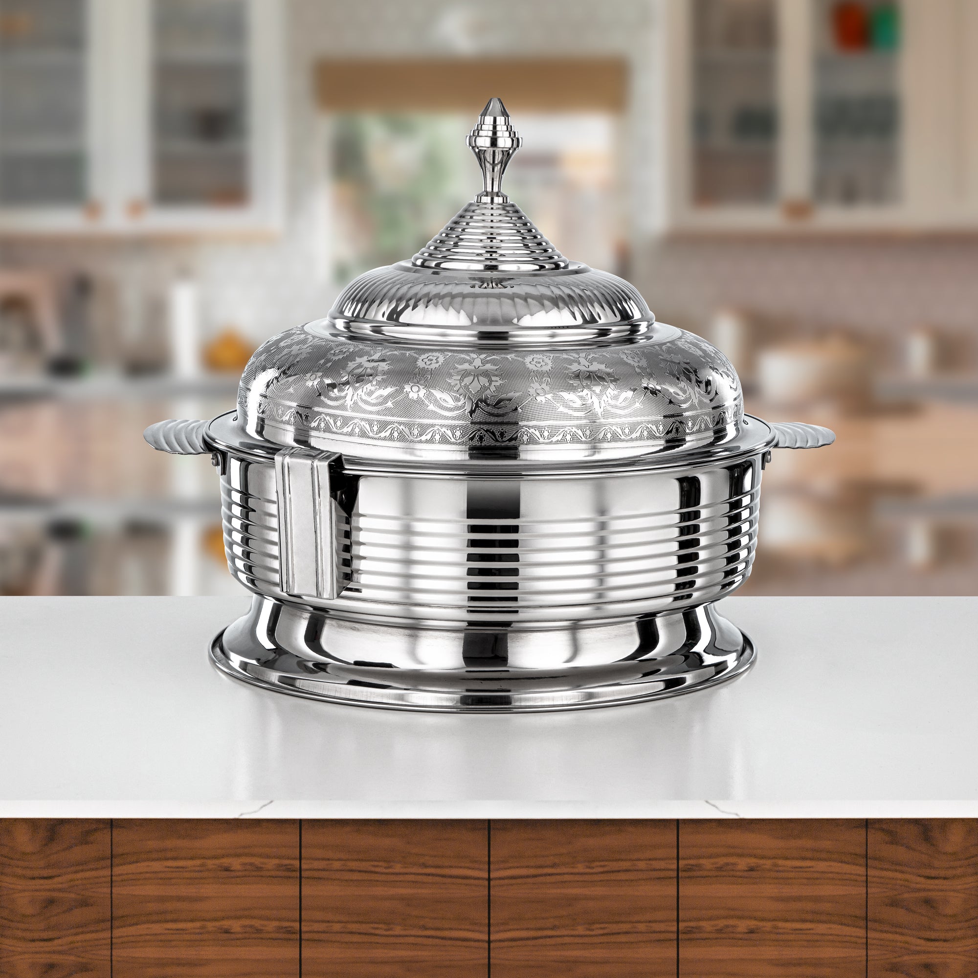 Almarjan Hot Pot Stainless Steel, 35CM (6000ML), Silver (H24EM1) - Tahani Collection, Ramadan Gatherings