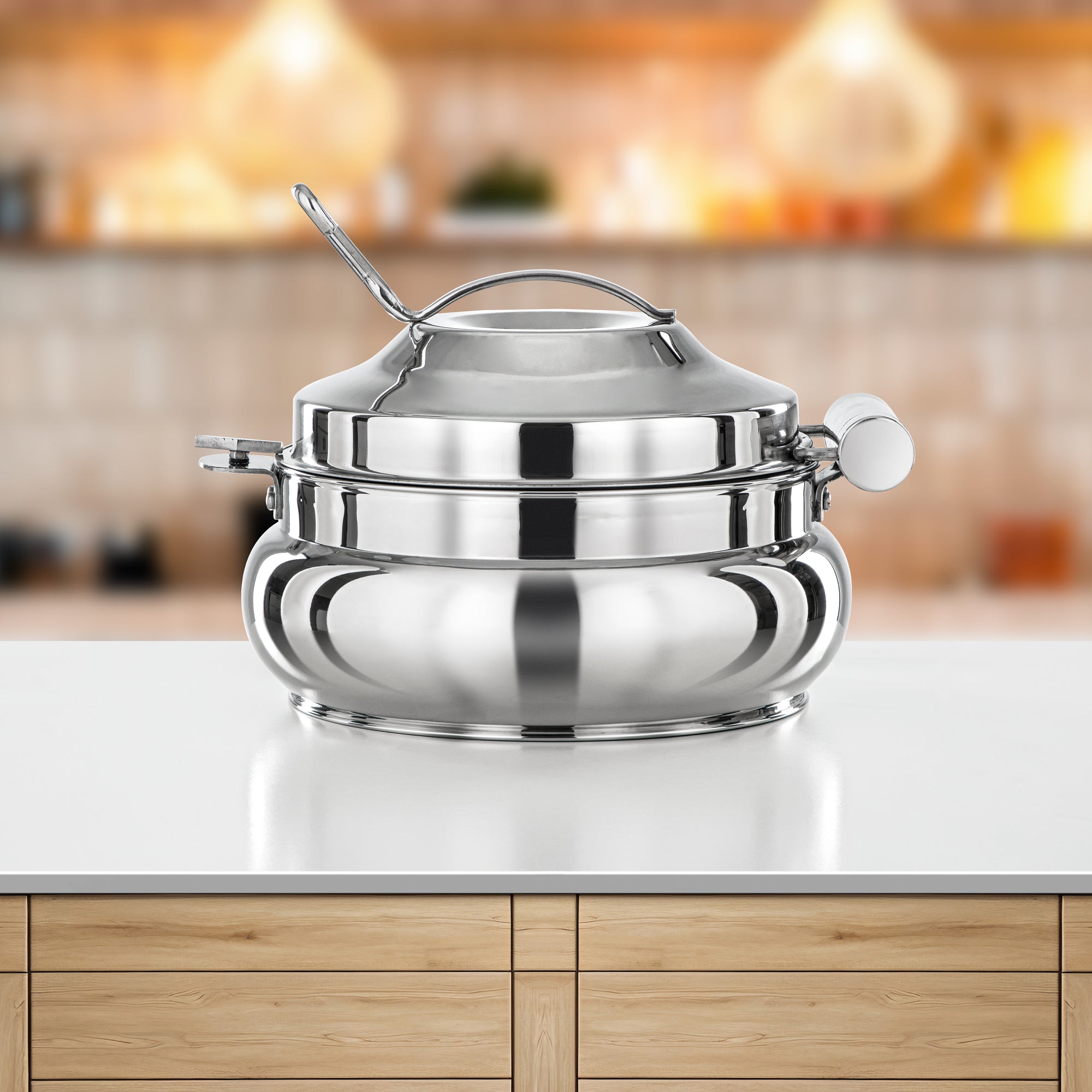 Almarjan Hot Pot Stainless Steel, Hydraulic Lid, 23CM (2500ML), Silver (H24P29) - Alarabia Collection