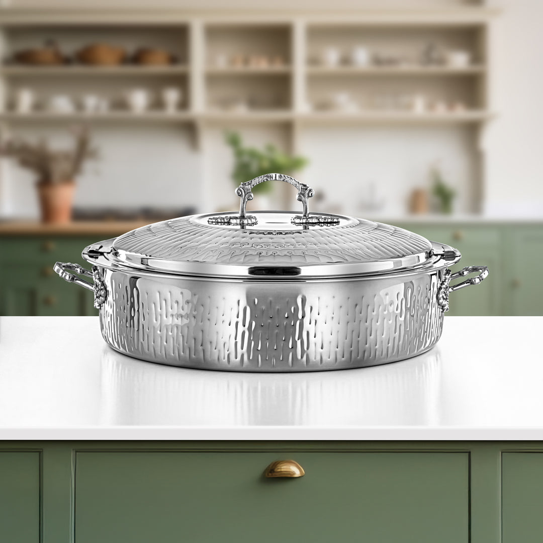 Almarjan Hot Pot Stainless Steel, Silver, Brass Handle 40CM (H25M00) - Areej Collection, Ramadan & Eid