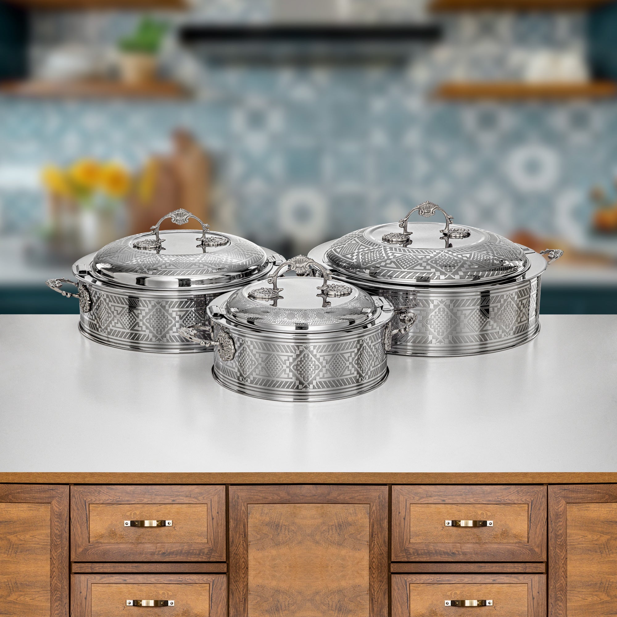 Almarjan Hot Pot Set 3 Pieces Silver - Areej Collection