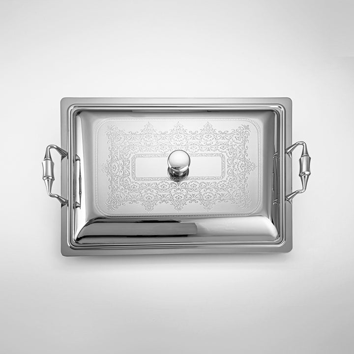 Almarjan 45 CM Teresa Collection Stainless Steel Rectangle Serving Tray With Cover Silver - STS2051231