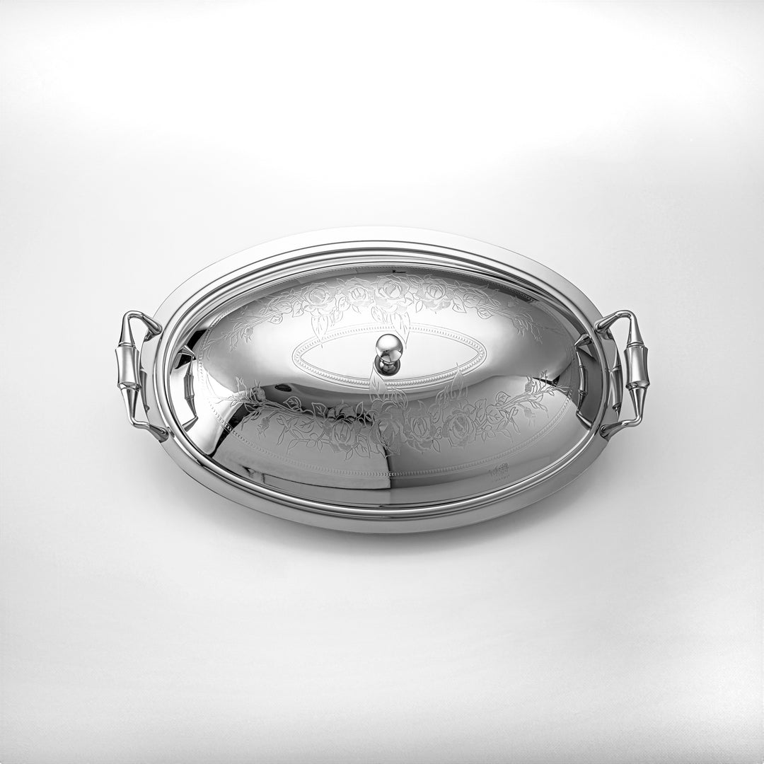 Almarjan 46 CM Lea Collection Stainless Steel Oval Serving Tray With Cover Silver - STS2051273